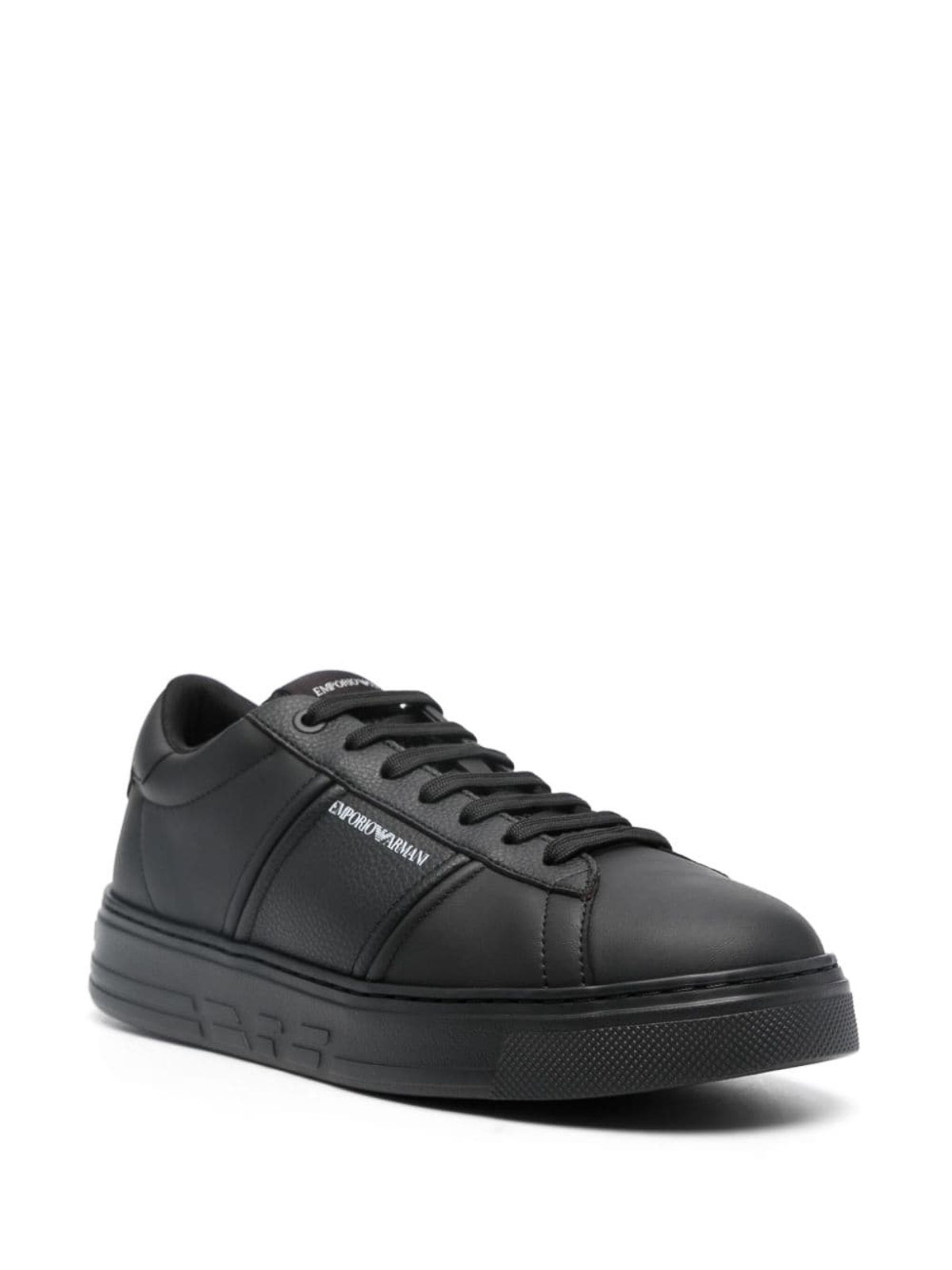 Shop Emporio Armani Logo Leather Sneakers In Black