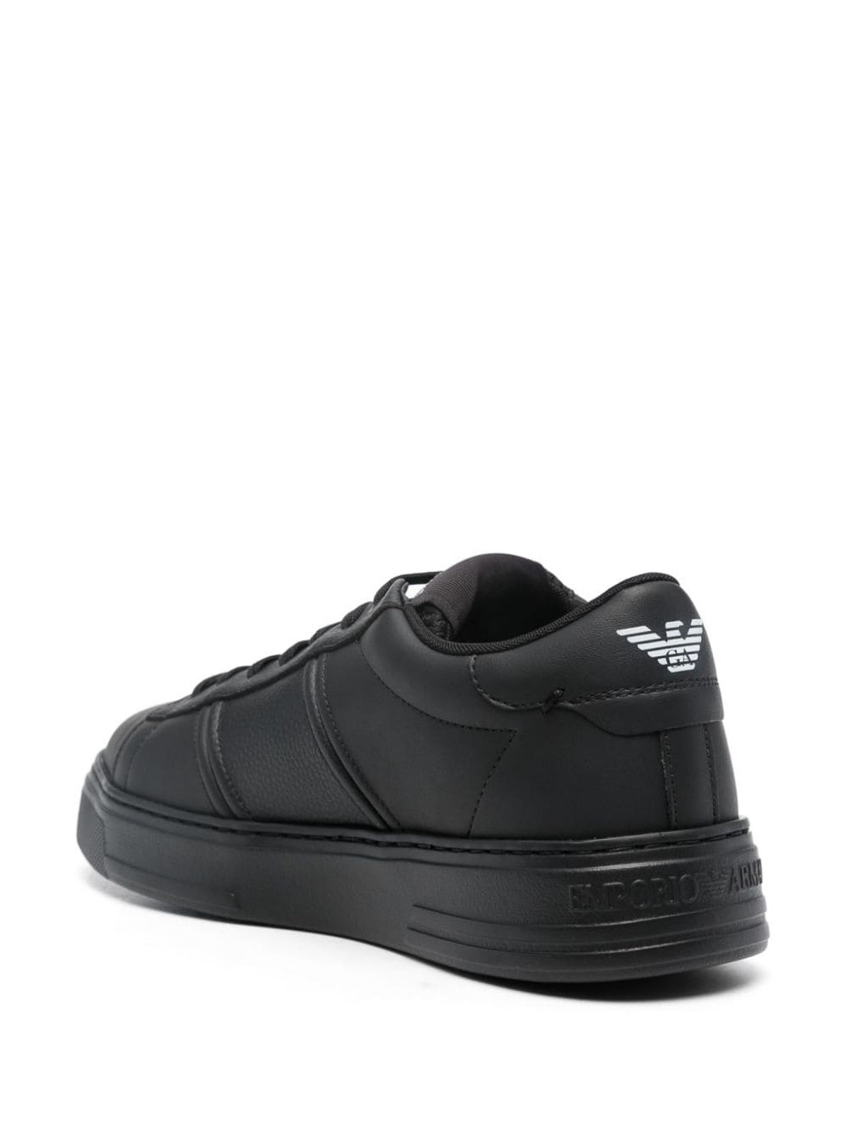 Shop Emporio Armani Logo Leather Sneakers In Black
