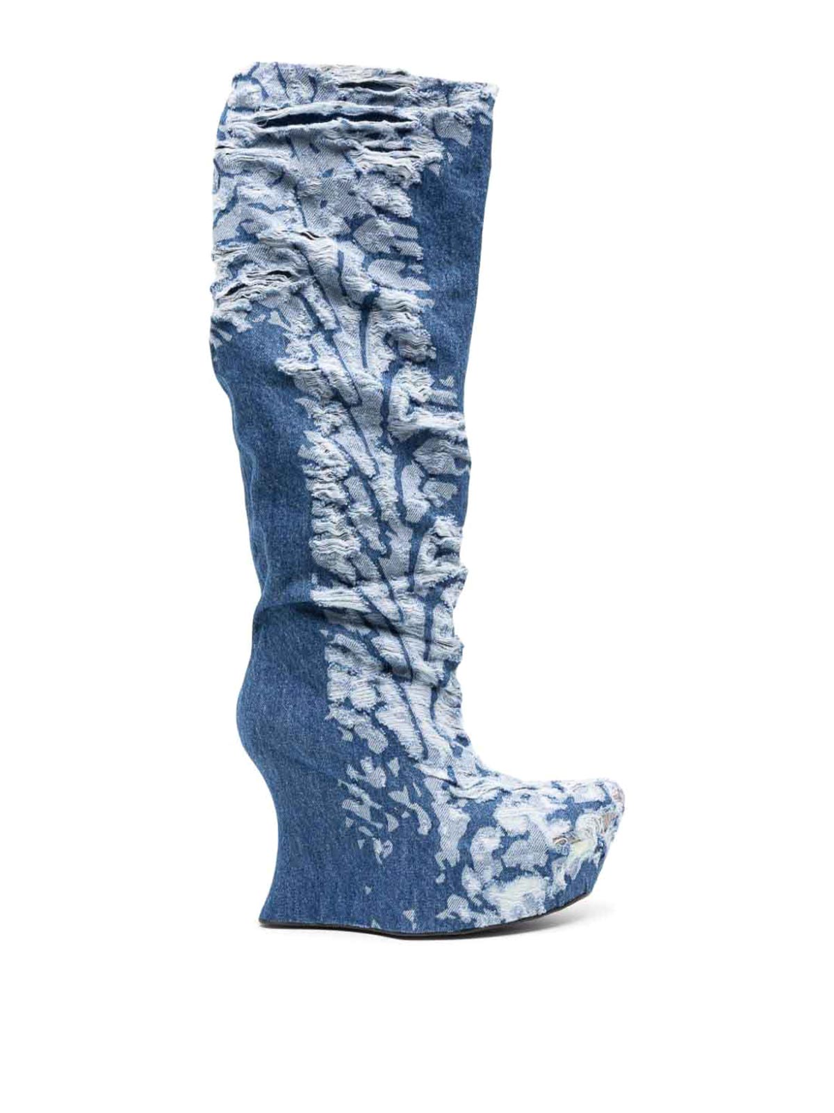 Shop Masha Popova Denim Heel Boots In Blue
