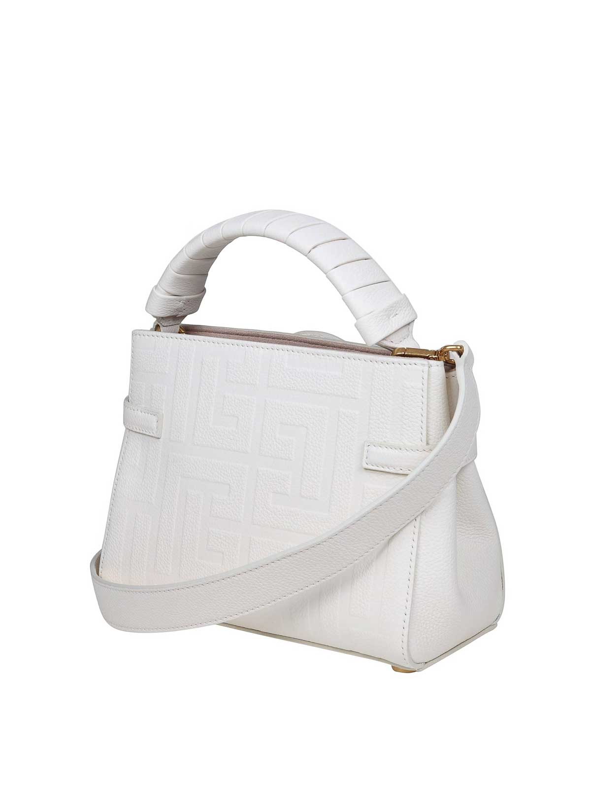 Shop Balmain Bbuzz Handbag In Monogram Leather In Blanco