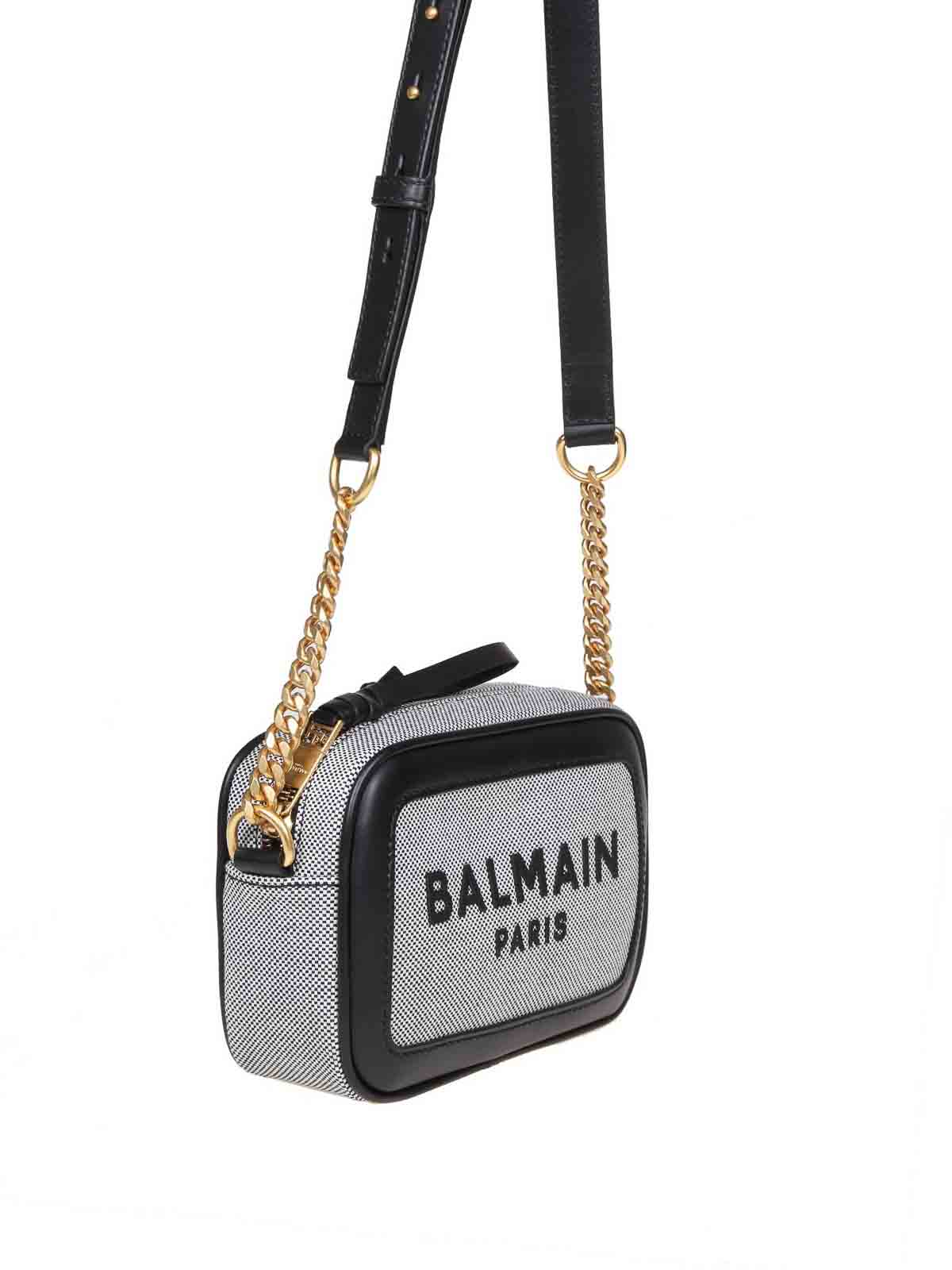 Shop Balmain Camera Case Bag In White/black Canvas In Blanco