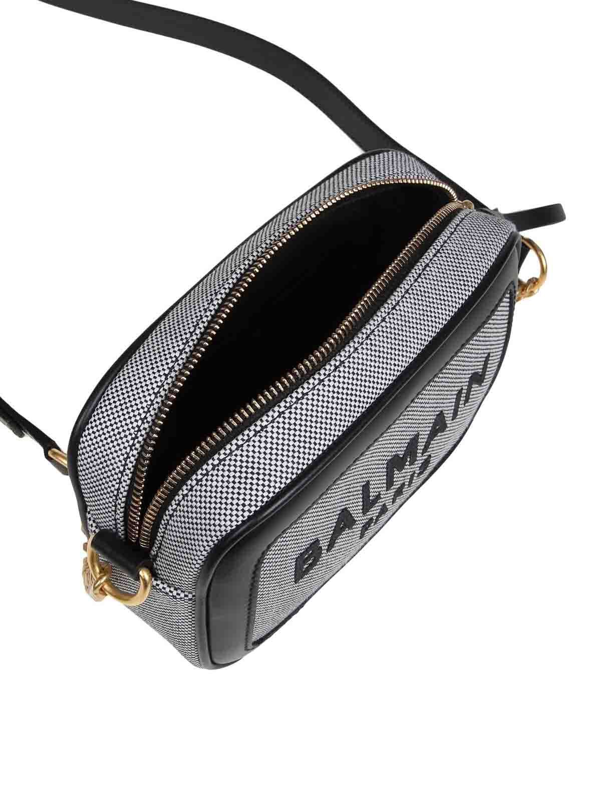 Shop Balmain Camera Case Bag In White/black Canvas In Blanco