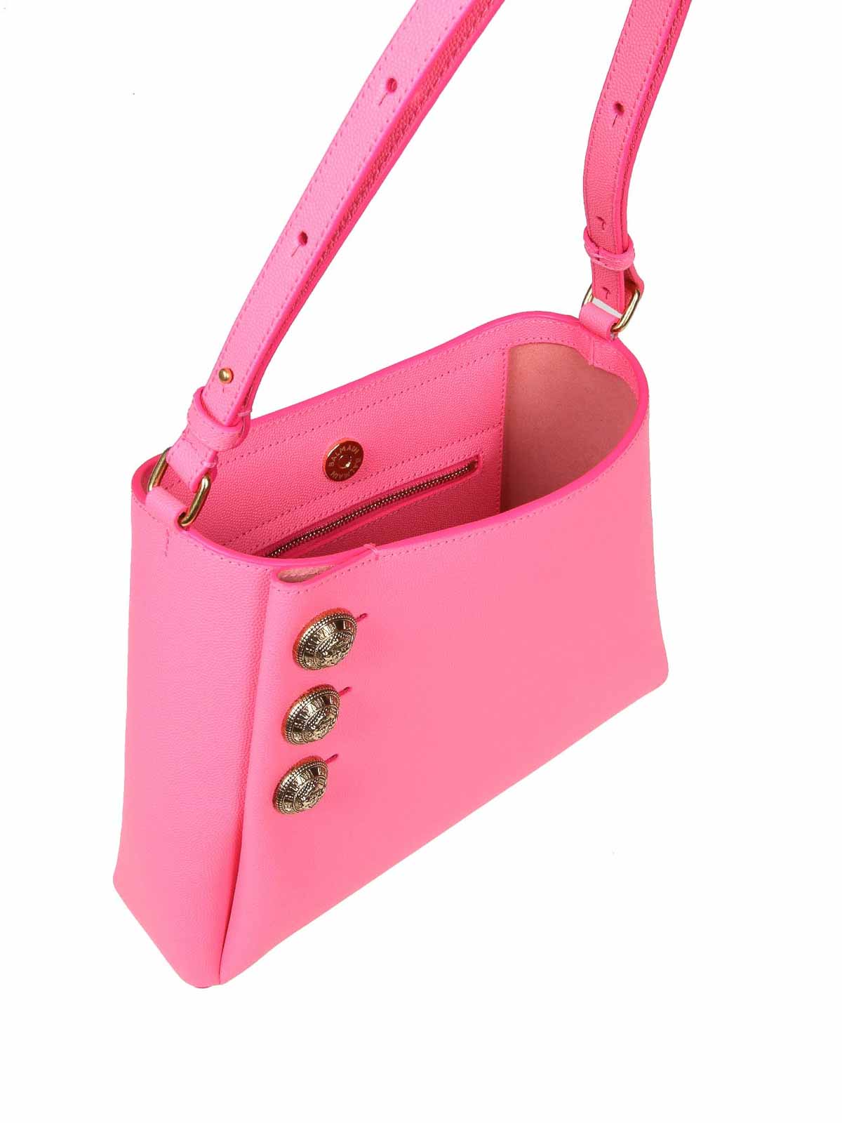 Shop Balmain Emblem Shoulder Bag In Pink Leather In Rosado