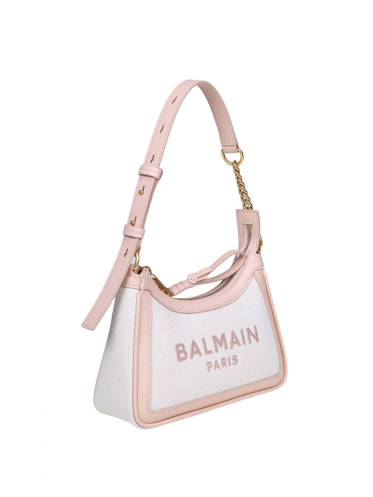 Shop Balmain B-army 26 Bag In Canvas And Leather In Crema