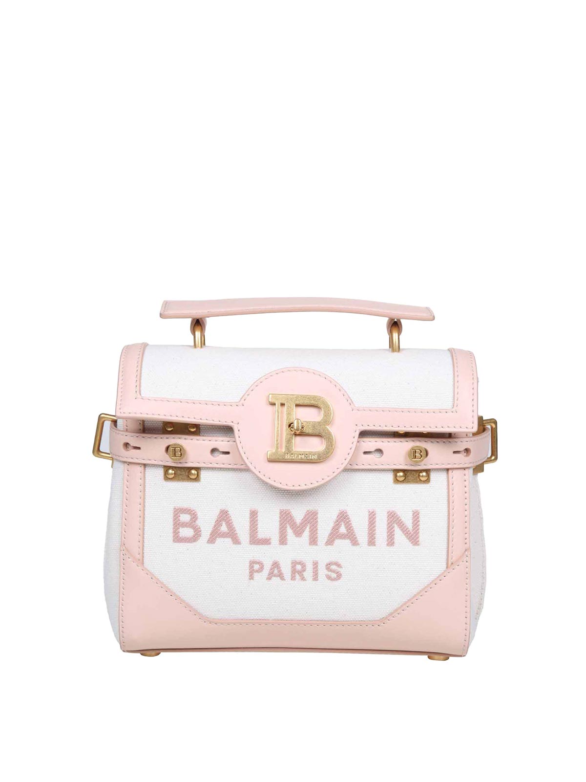 Shop Balmain B-buzz 23 Bag In Canvas And Leather In Crema