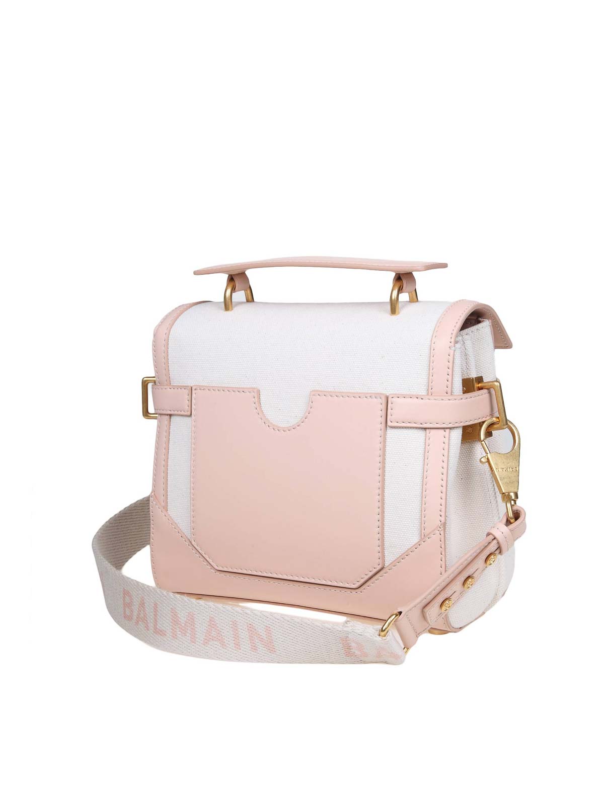 Shop Balmain B-buzz 23 Bag In Canvas And Leather In Crema
