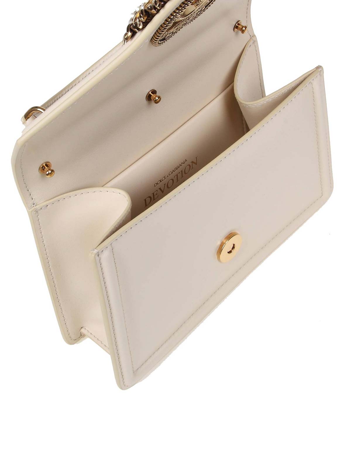 Shop Dolce & Gabbana Small Devotion Handbag In Butter Leather In Crema