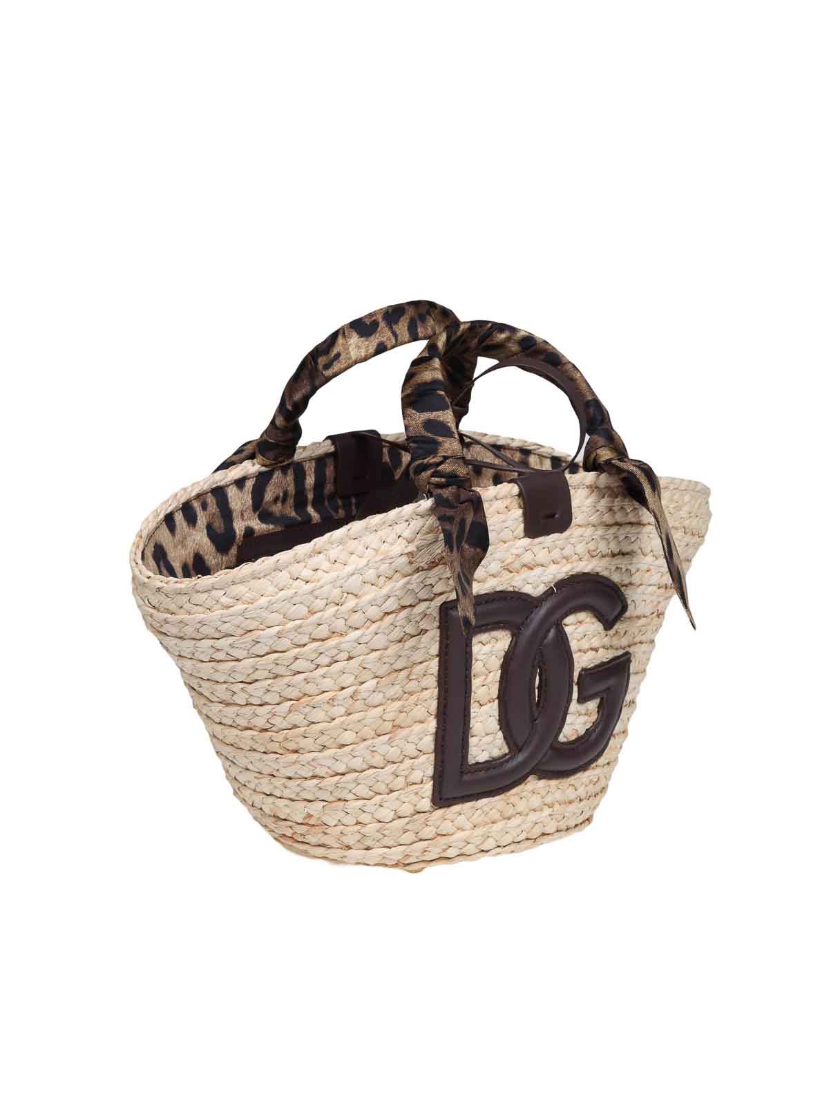 Shop Dolce & Gabbana Kendra Raffia Shopping Bag With Logo In Estampado Animalier