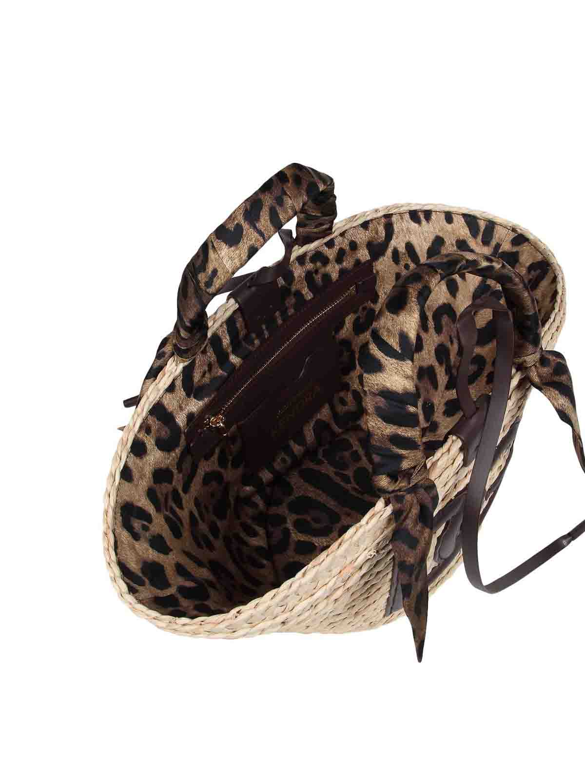 Shop Dolce & Gabbana Kendra Raffia Shopping Bag With Logo In Estampado Animalier