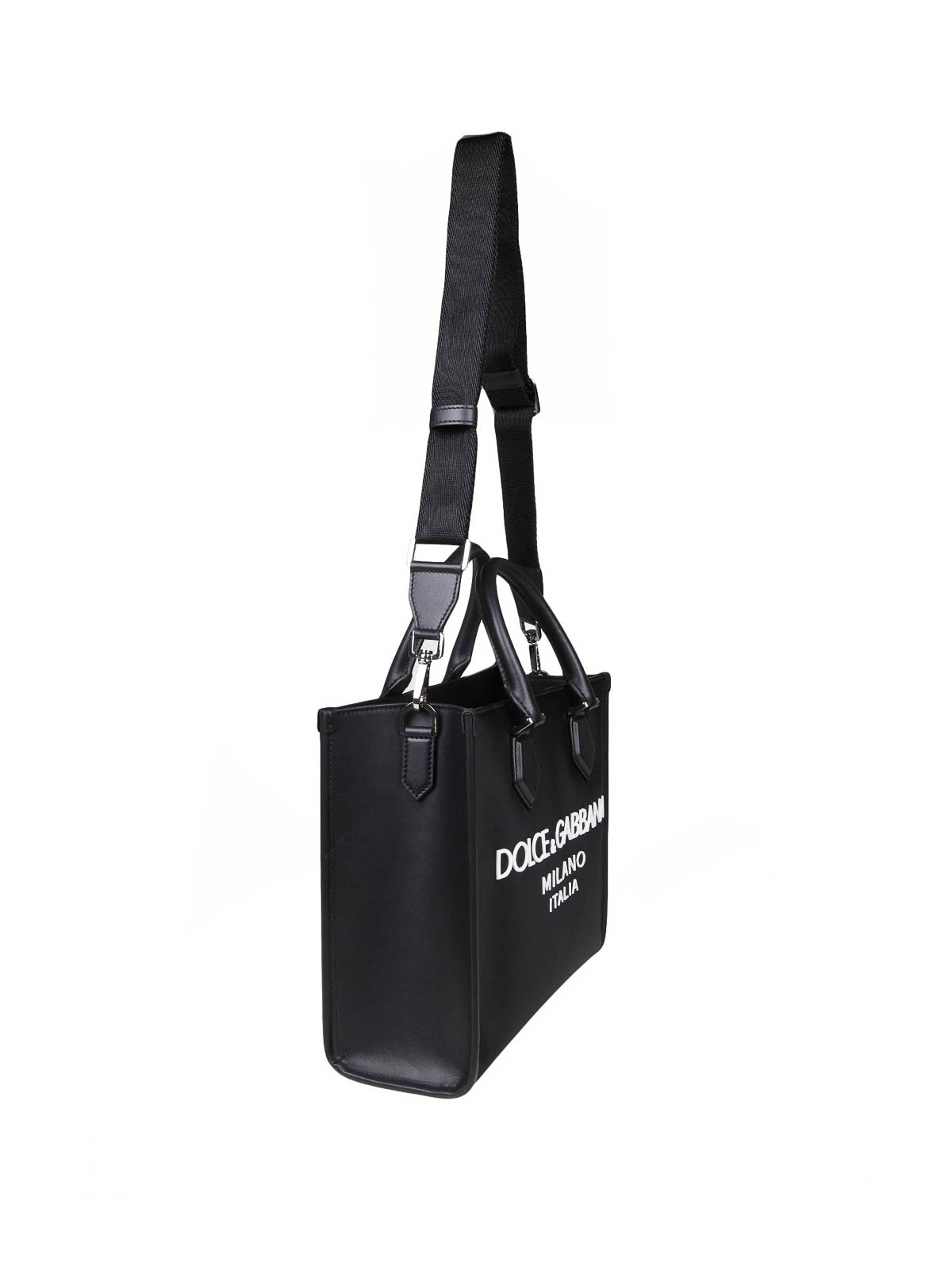 Shop Dolce & Gabbana Shopping Bag In Nylon Con Logo Gommato In Negro