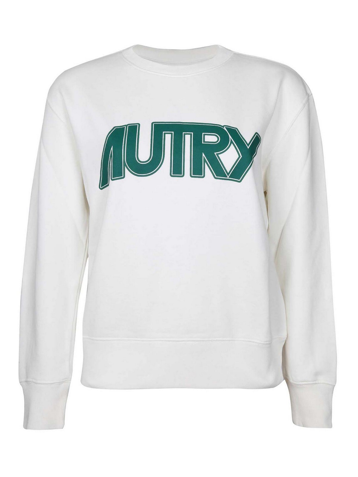 Shop Autry Cotton Sweatshirt With Green Logo In White