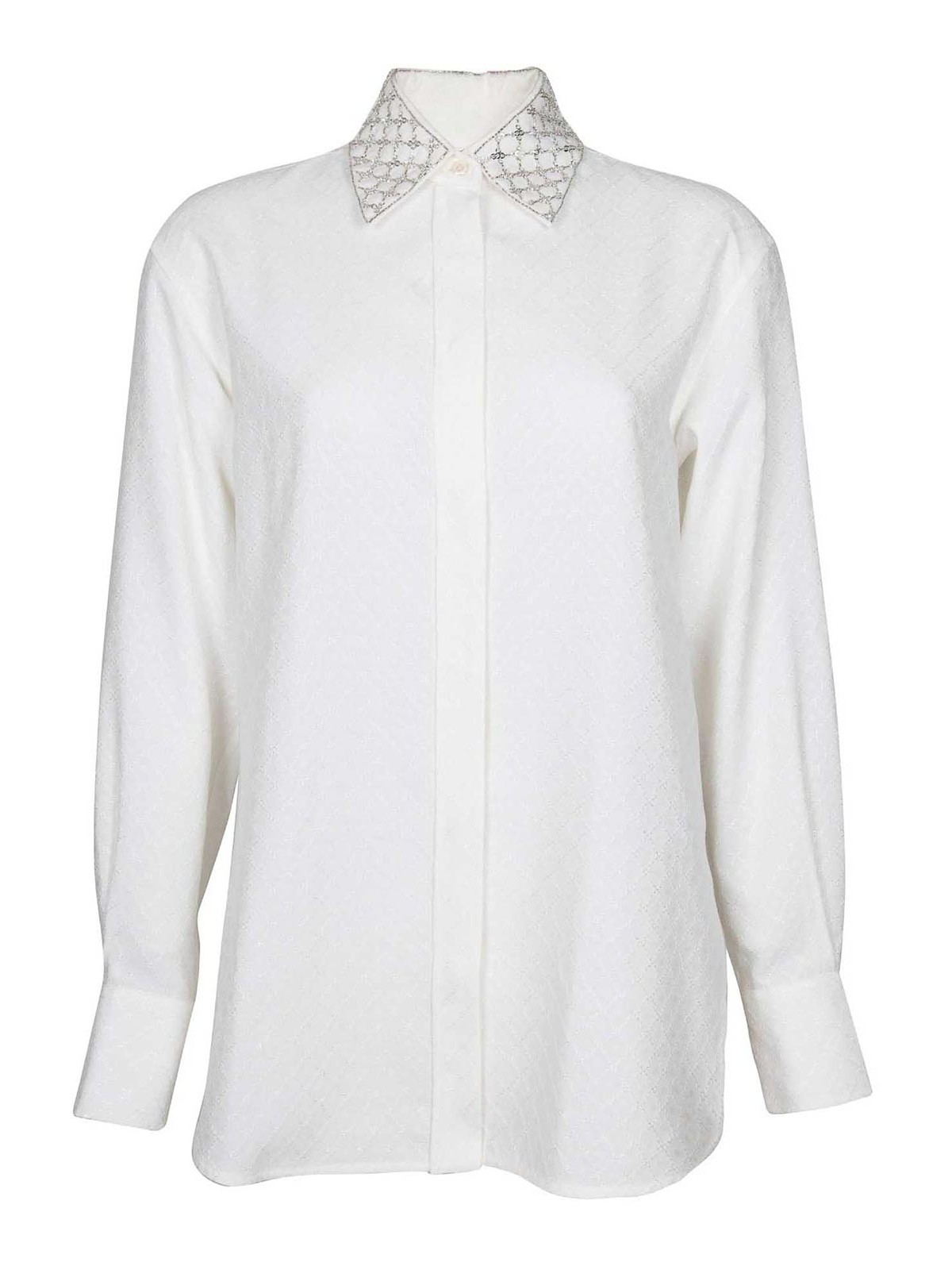 Shop Golden Goose Viscose Shirt With Applied Stones In Blanco