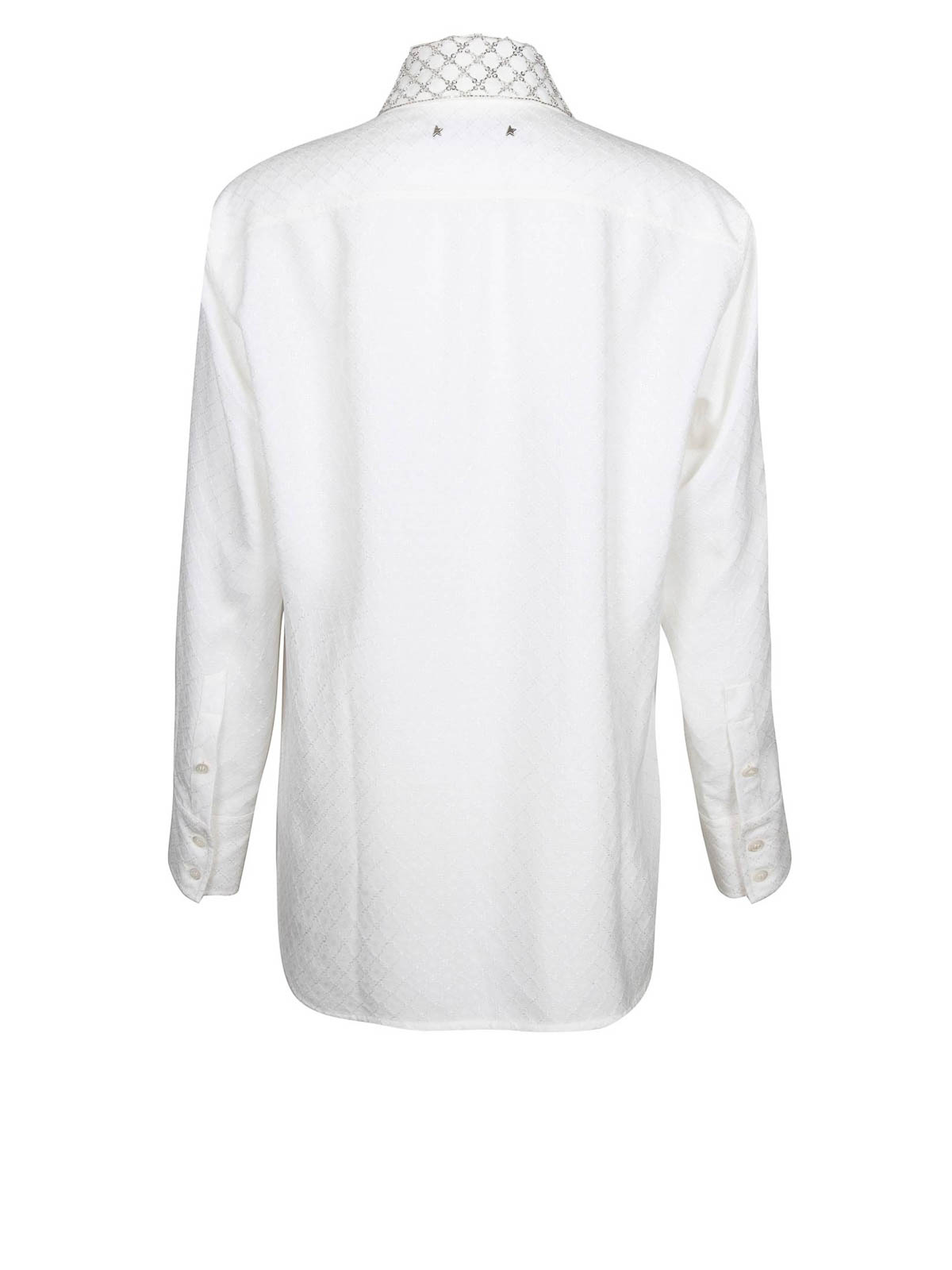 Shop Golden Goose Viscose Shirt With Applied Stones In Blanco