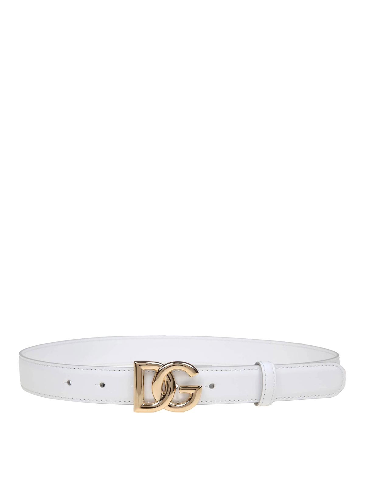 Dolce & Gabbana Calfskin Belt With Crossed Dg Logo In Blanco