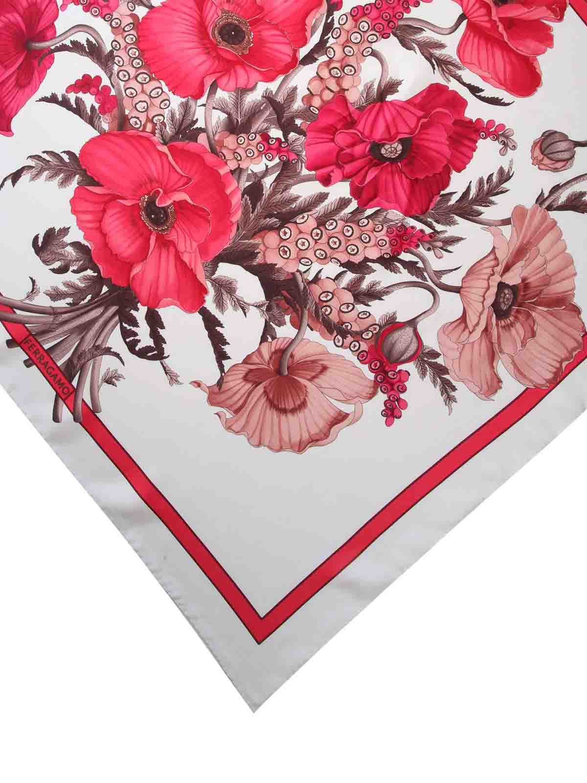 Shop Ferragamo Silk Scarf With Poppy Pattern In Multicolor