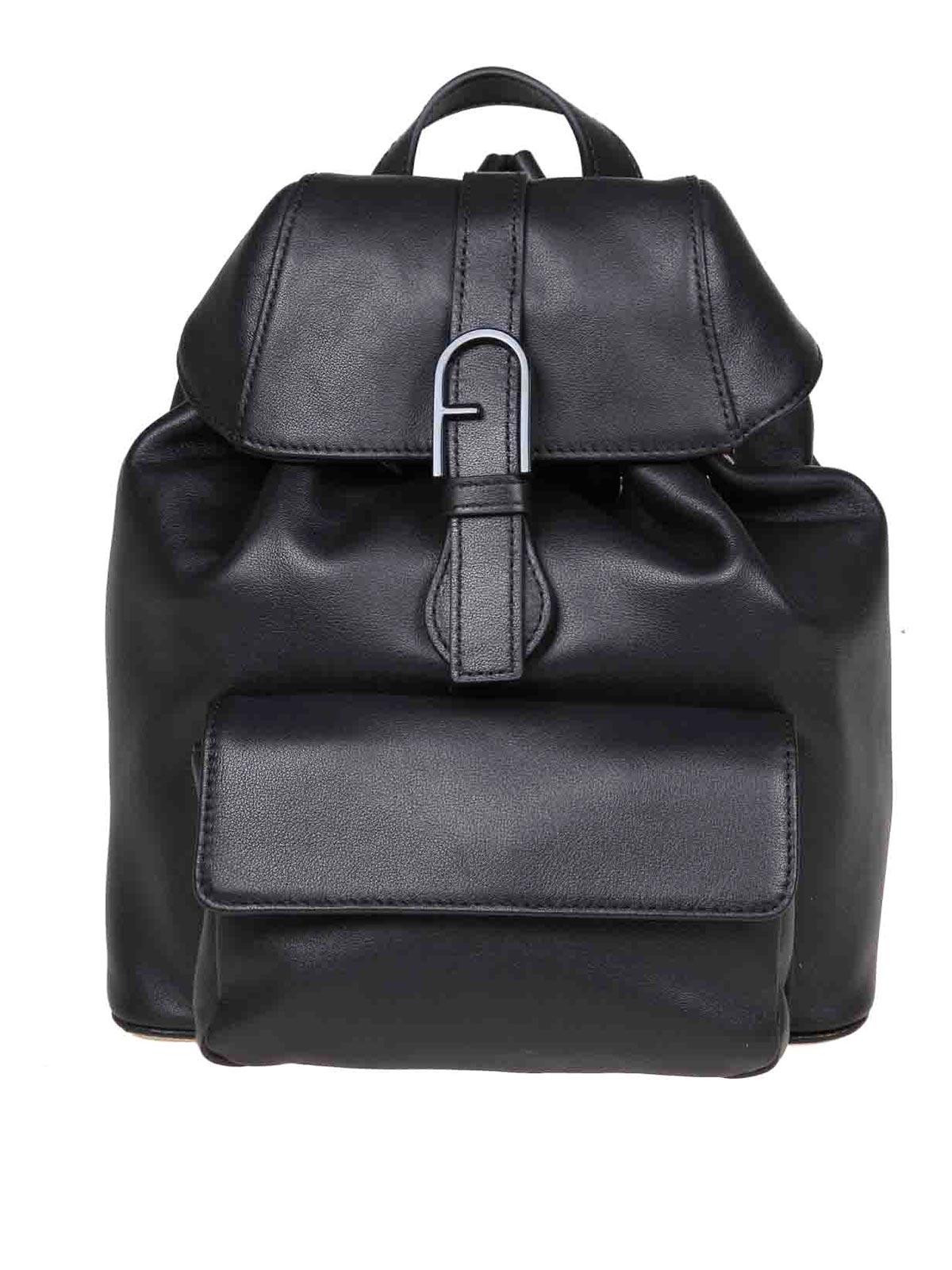 Furla Flow S Backpack In Black Leather In Negro