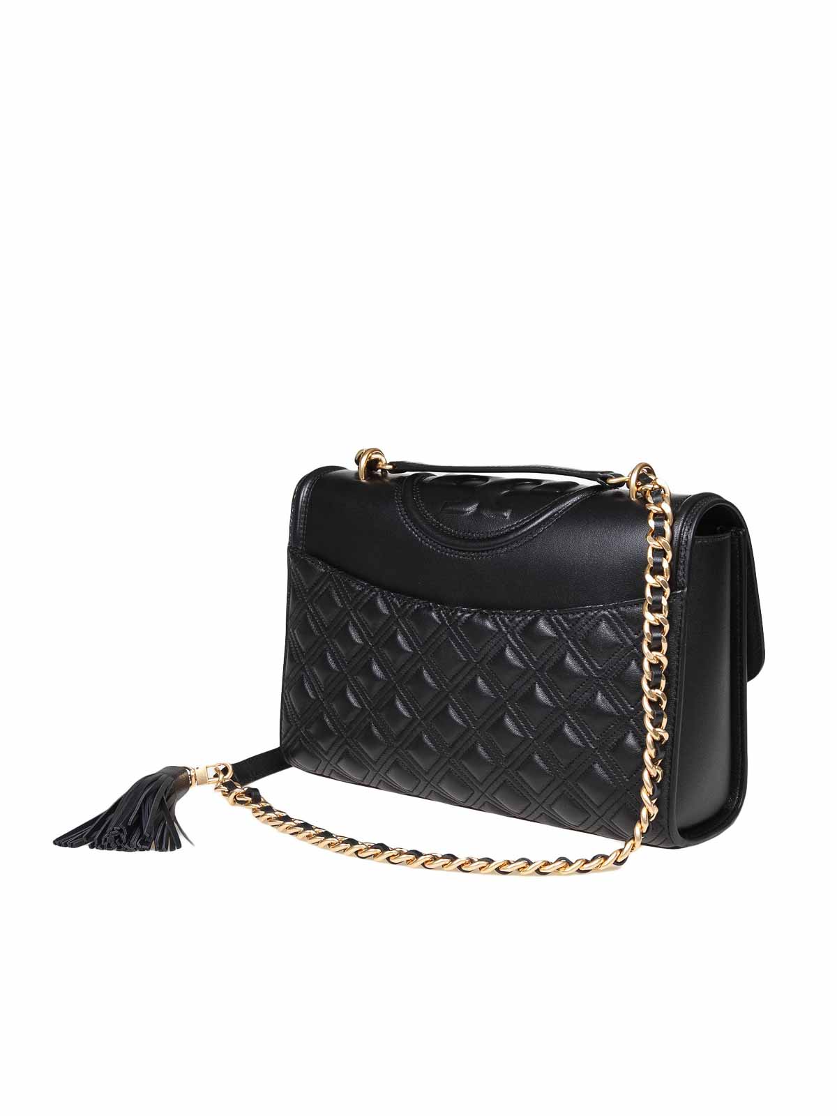 ショルダーバッグ・ポシェット TORY BURCH BLACK LEATHER FLEMING SHOULDER BAG Tory Burch Fleming shoulder bag in black leather - Black