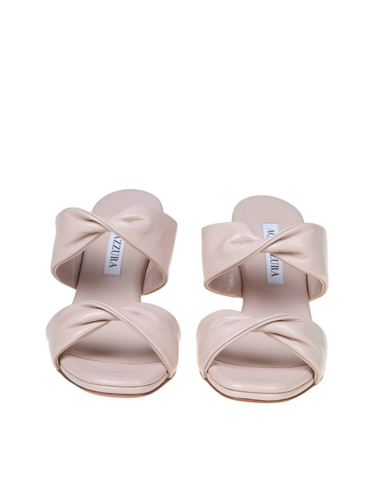 Shop Aquazzura Twist 75 Sandal In Soft Leather In Color Carne Y Neutral