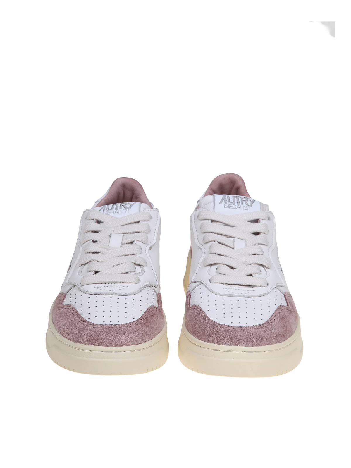 Shop Autry White And Nude Leather And Suede Sneakers