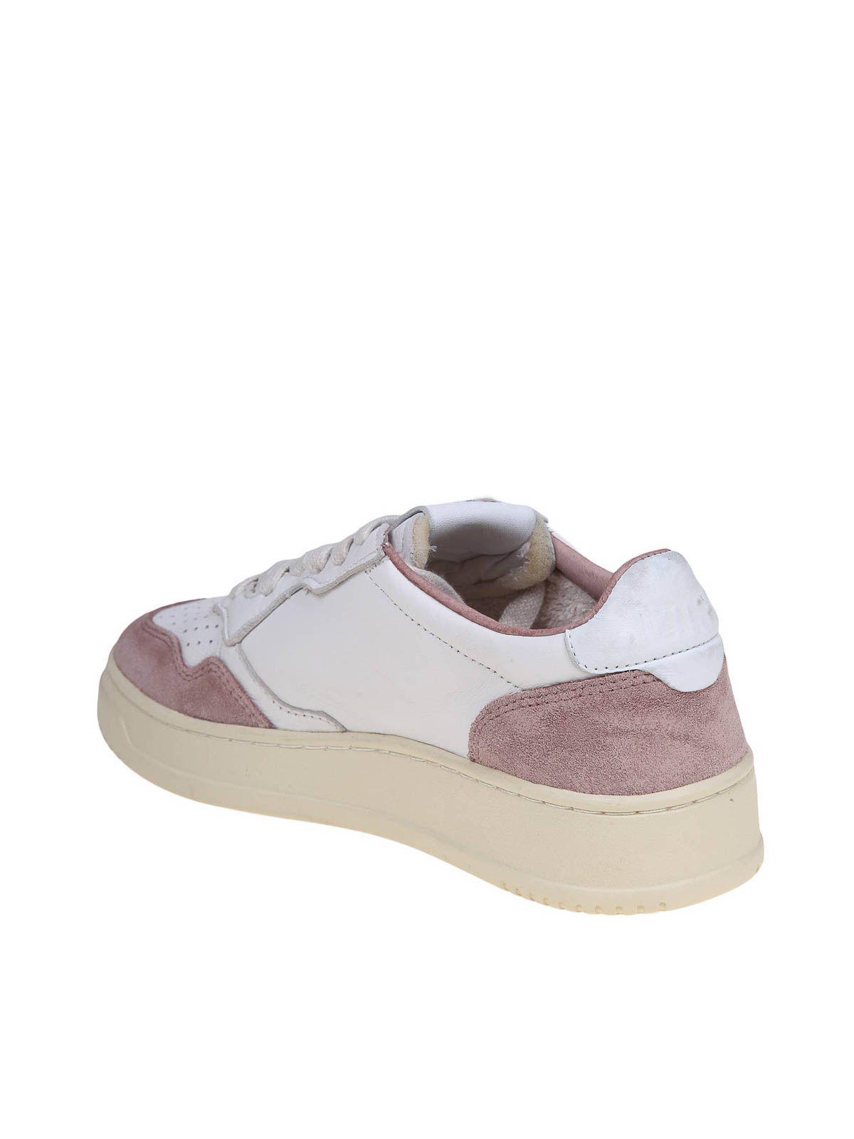 Shop Autry White And Nude Leather And Suede Sneakers
