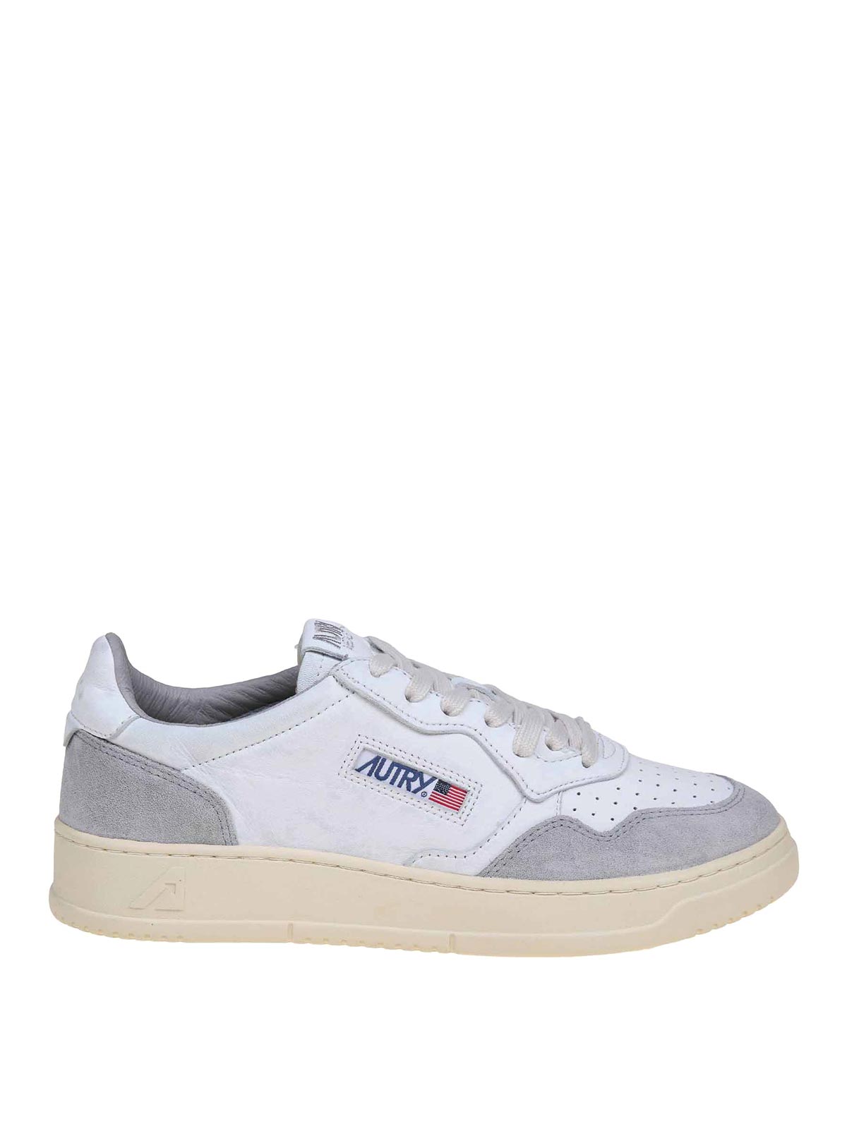 Shop Autry White And Gray Leather And Suede Sneakers