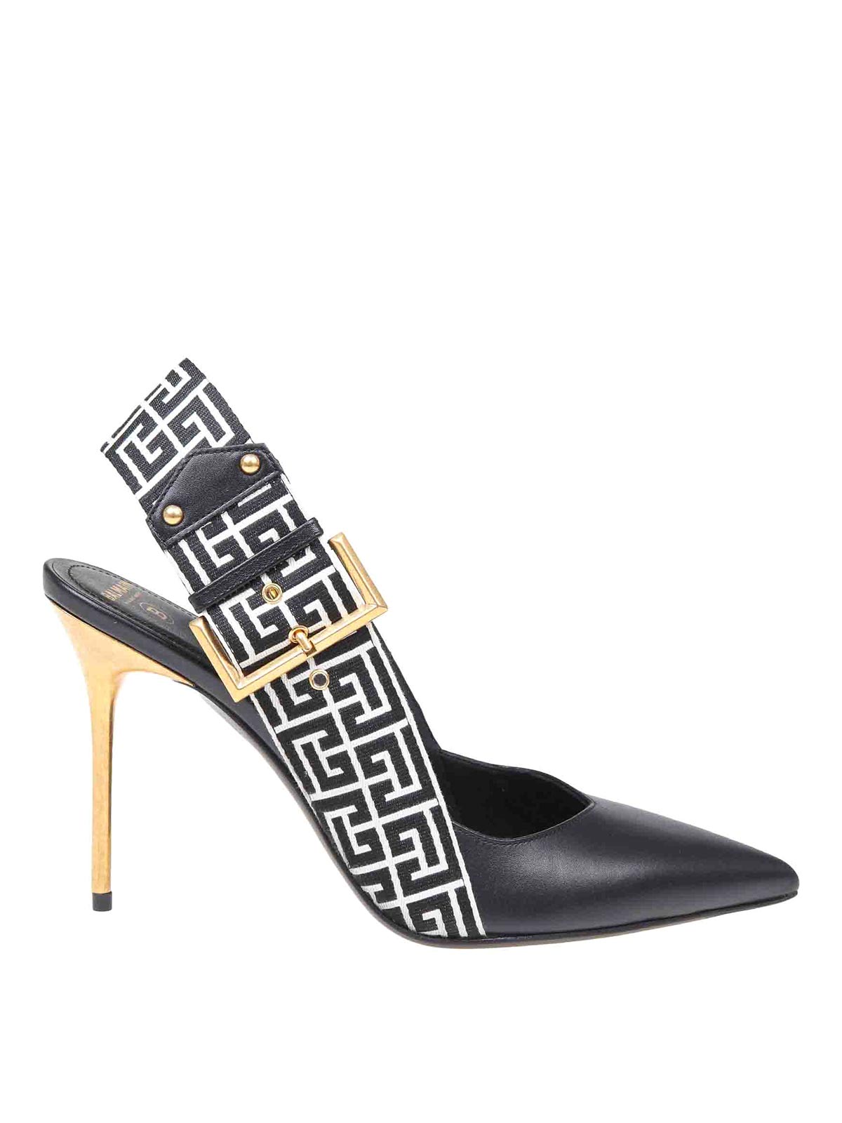 Balmain Slingbacks In Monogram Leather And Canvas In Crema