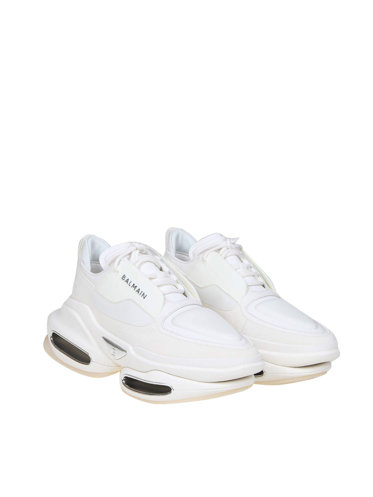 Shop Balmain B-bold Sneakers In White Leather And Suede In Blanco