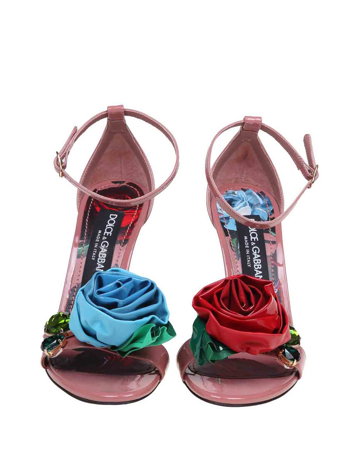 Shop Dolce & Gabbana Kiera Sandal In Patent Leather With  Flower In Rosado