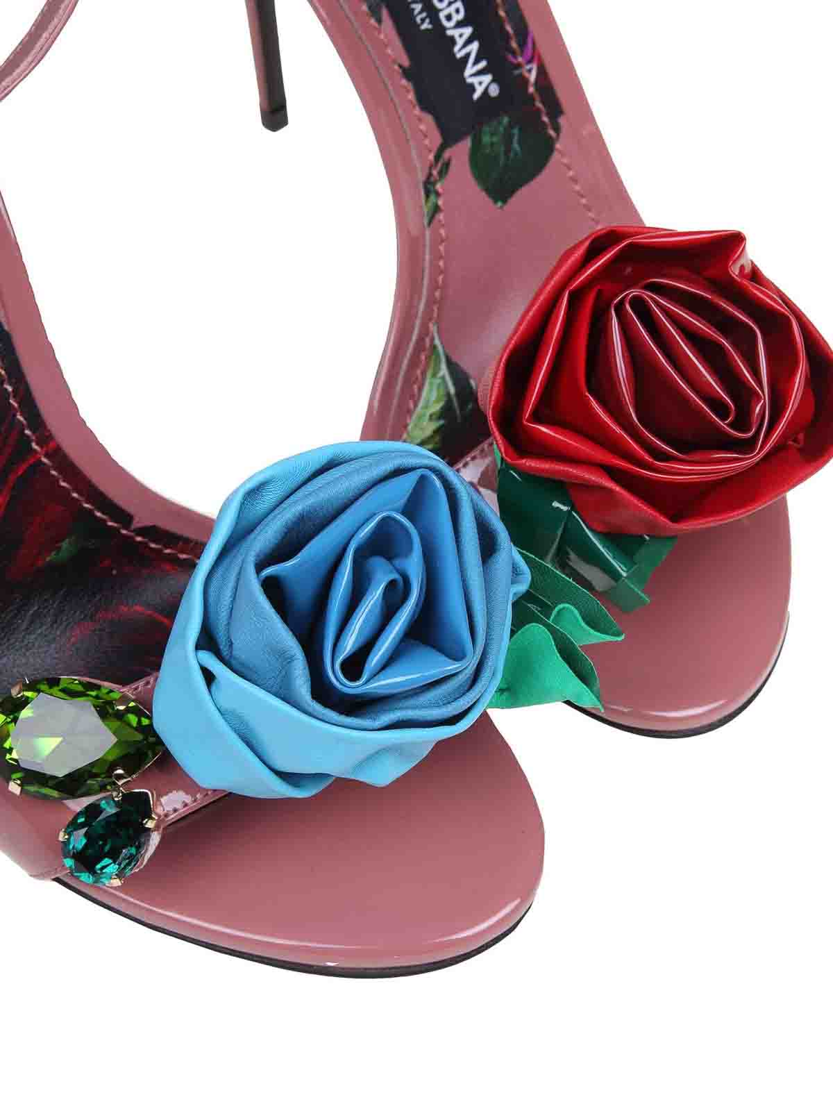 Shop Dolce & Gabbana Kiera Sandal In Patent Leather With  Flower In Rosado