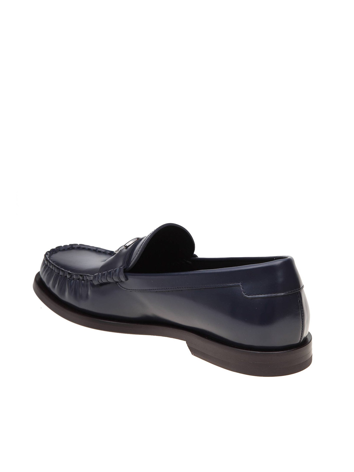 Shop Dolce & Gabbana Leather Moccasin With Dg Logo In Azul