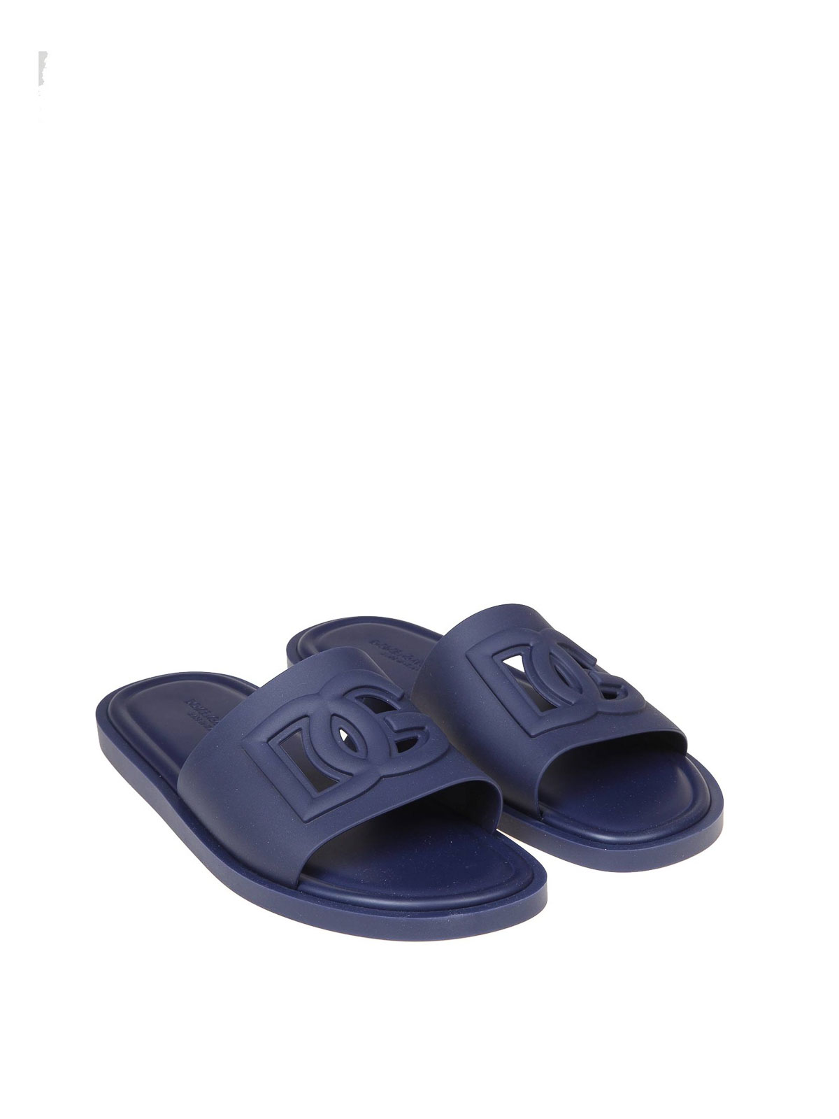 Shop Dolce & Gabbana Rubber Slipper With Blue Logo