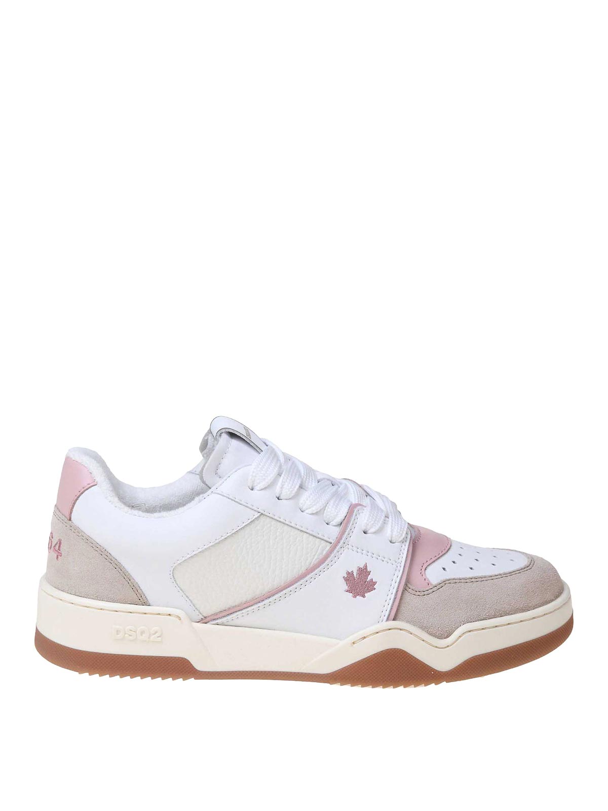 Shop Dsquared2 White And Pink Leather And Suede Sneakers In Blanco