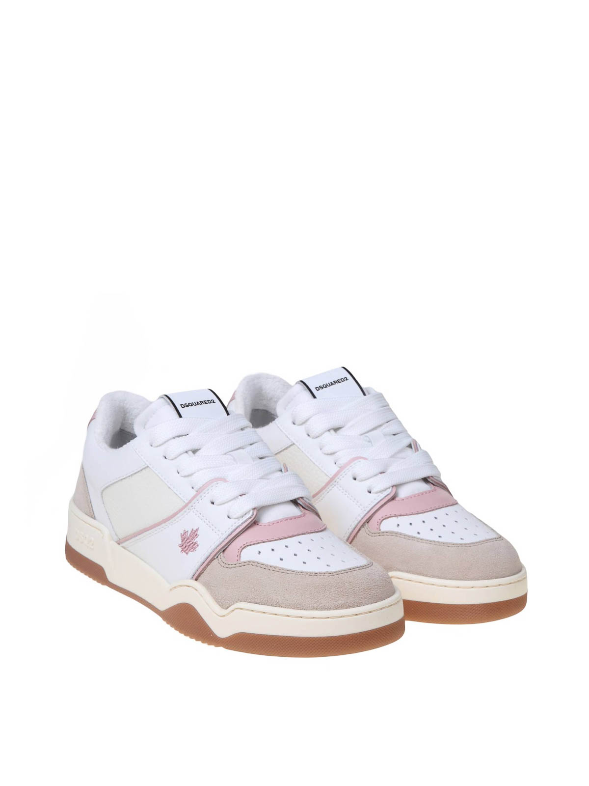 Shop Dsquared2 White And Pink Leather And Suede Sneakers In Blanco