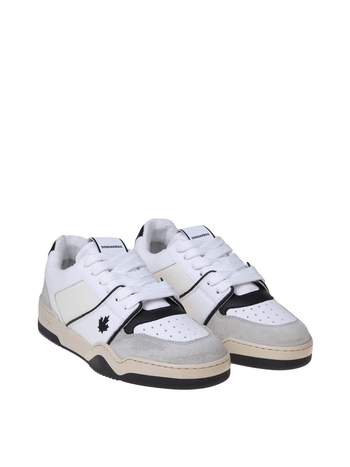 Shop Dsquared2 Black And White Leather And Suede Sneakers In Blanco