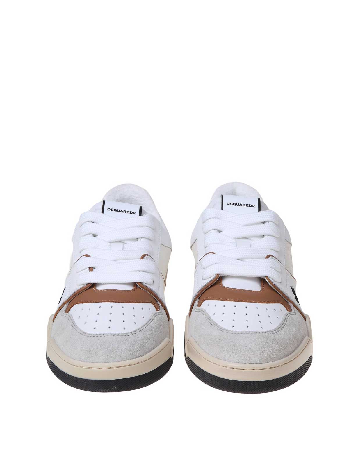 Shop Dsquared2 White Leather And Suede Sneakers