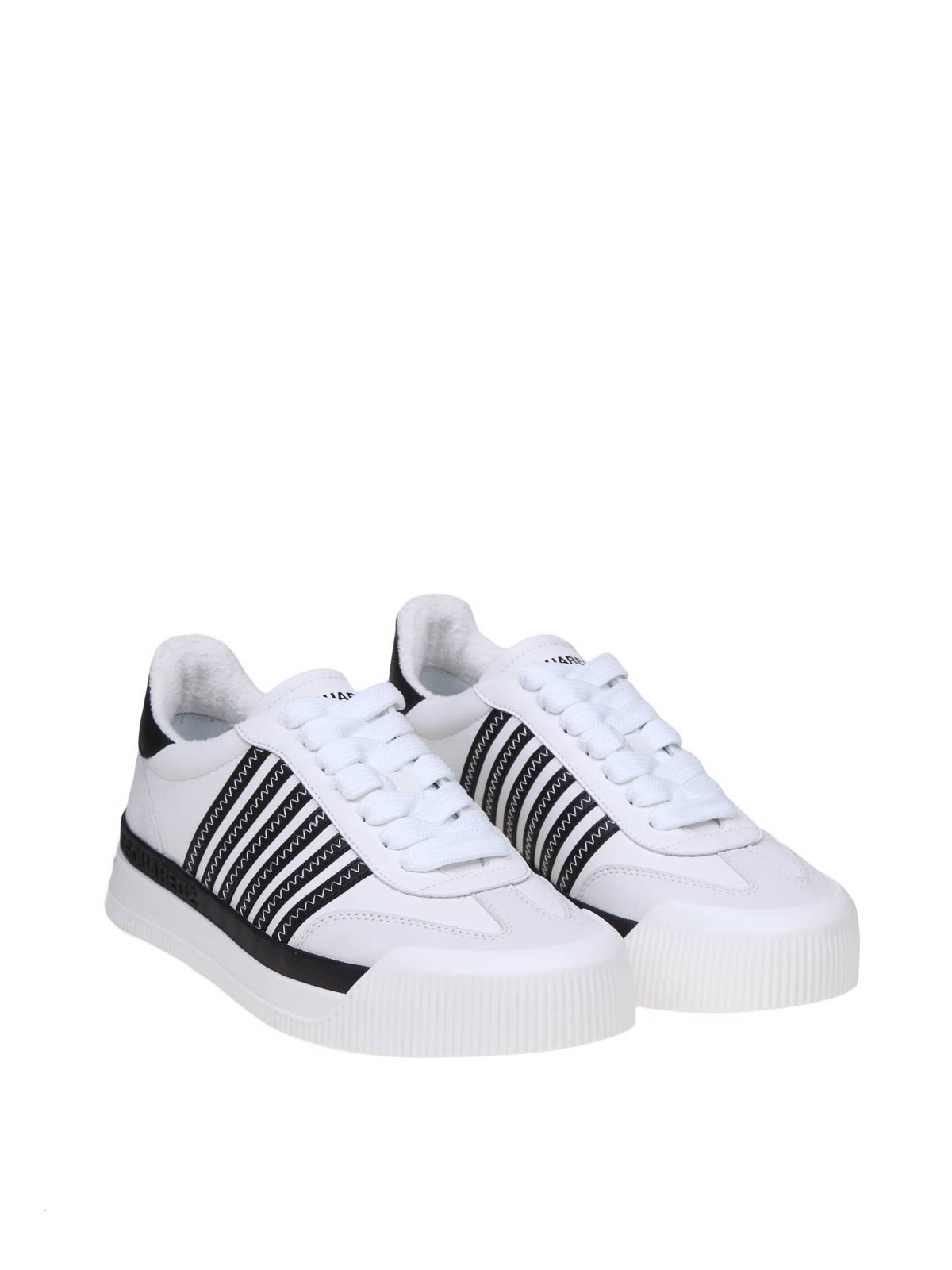 Shop Dsquared2 New Jersey Sneakers In White/black Leather