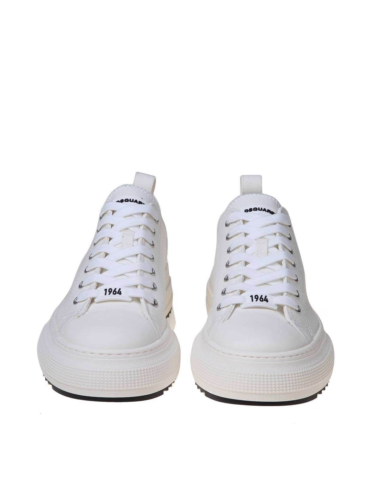 Shop Dsquared2 White Cotton Canvas Sneakers In Blanco