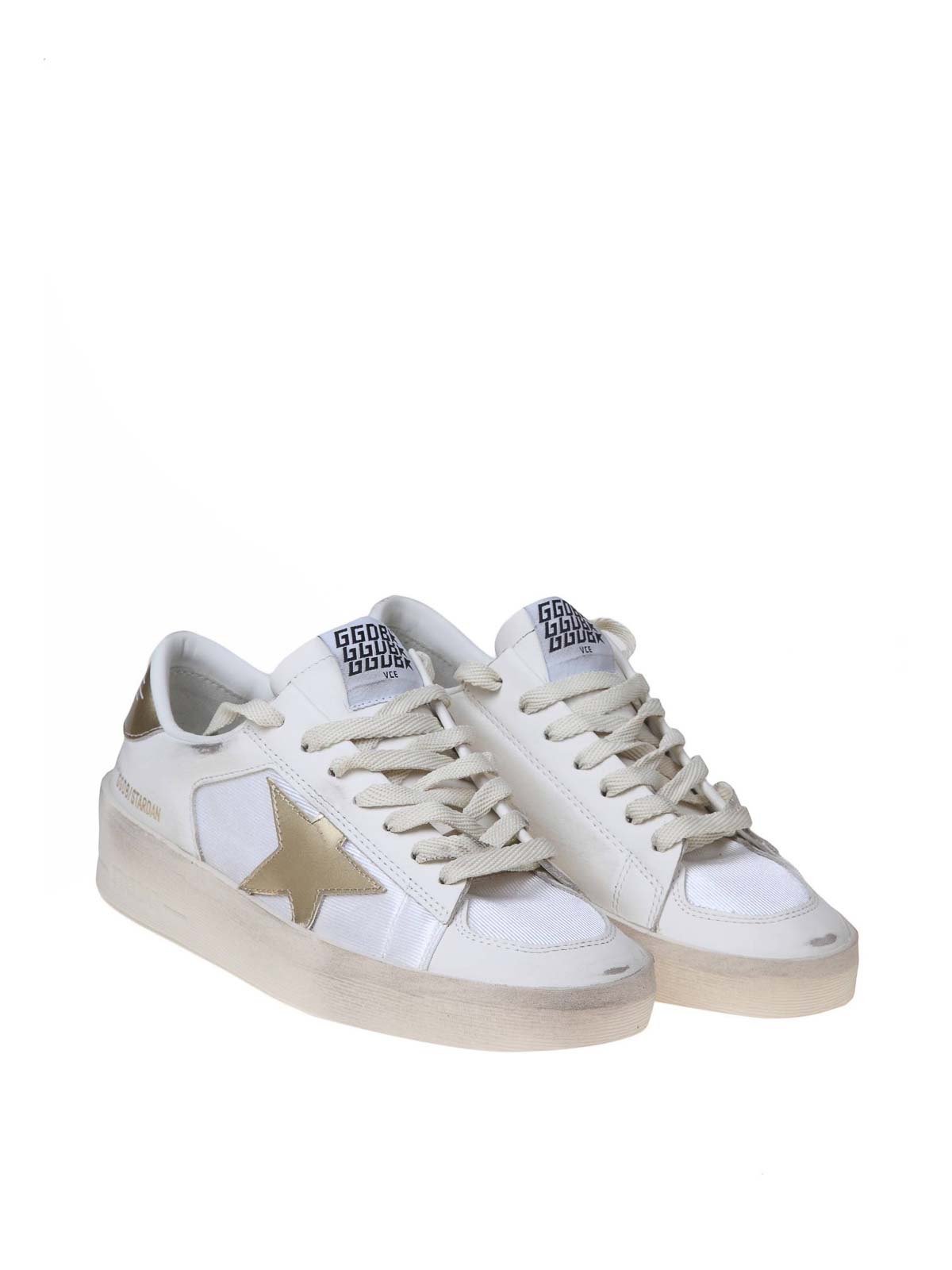 Shop Golden Goose Stardan Sneakers In Leather And Fabric In Blanco