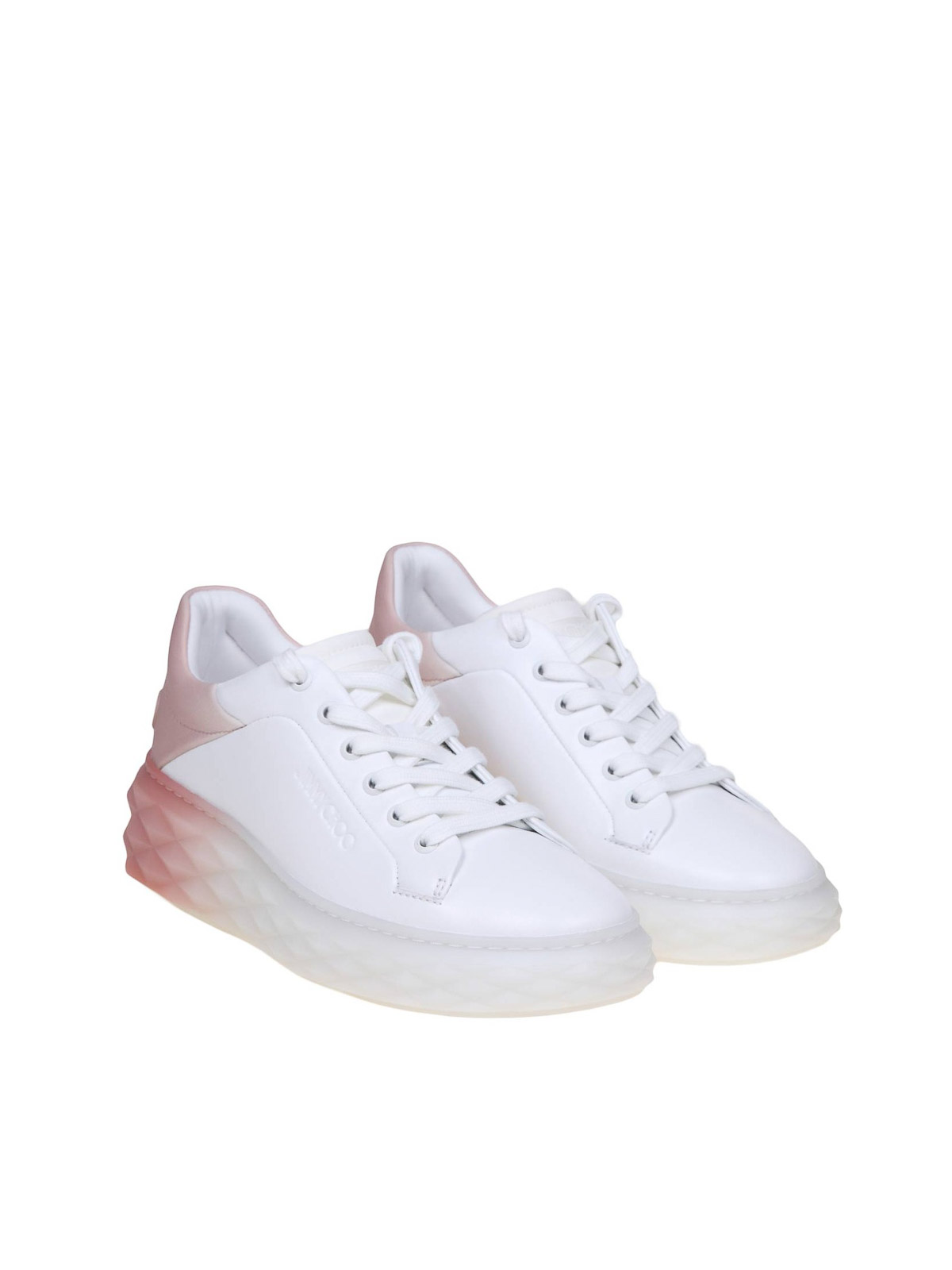 Shop Jimmy Choo Diamond Maxi Sneakers In Leather In Blanco