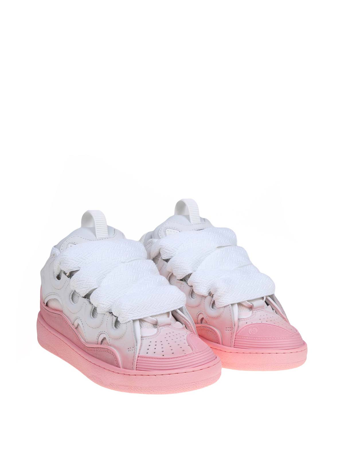Shop Lanvin Curb Sneakers In White And Pink Leather In Nude & Neutrals