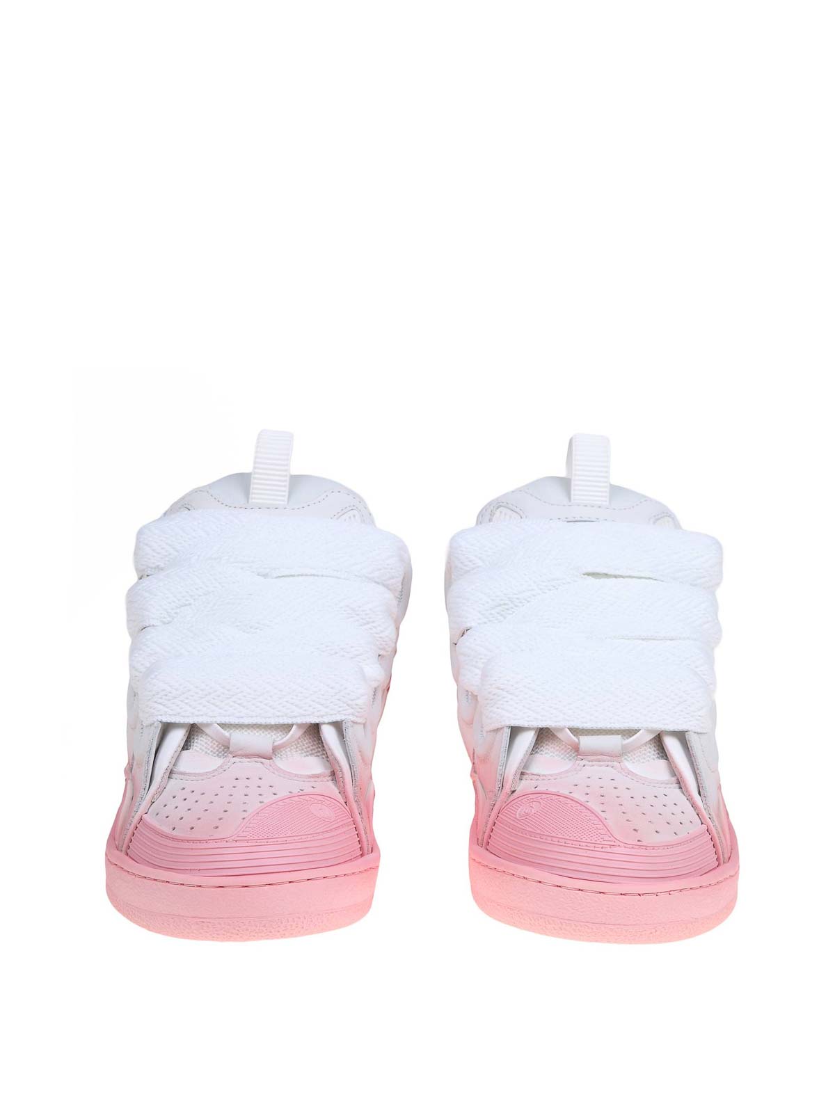 Shop Lanvin Curb Sneakers In White And Pink Leather In Nude & Neutrals
