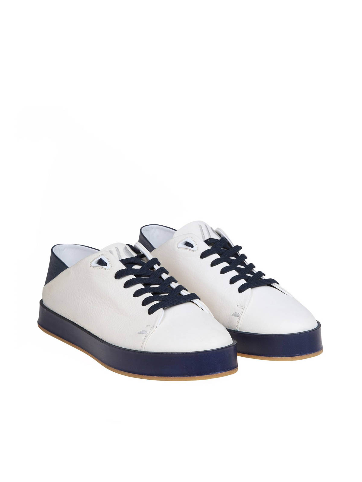 Shop Marco Castelli Axel Sneakers In White/blue Leather In Blanco