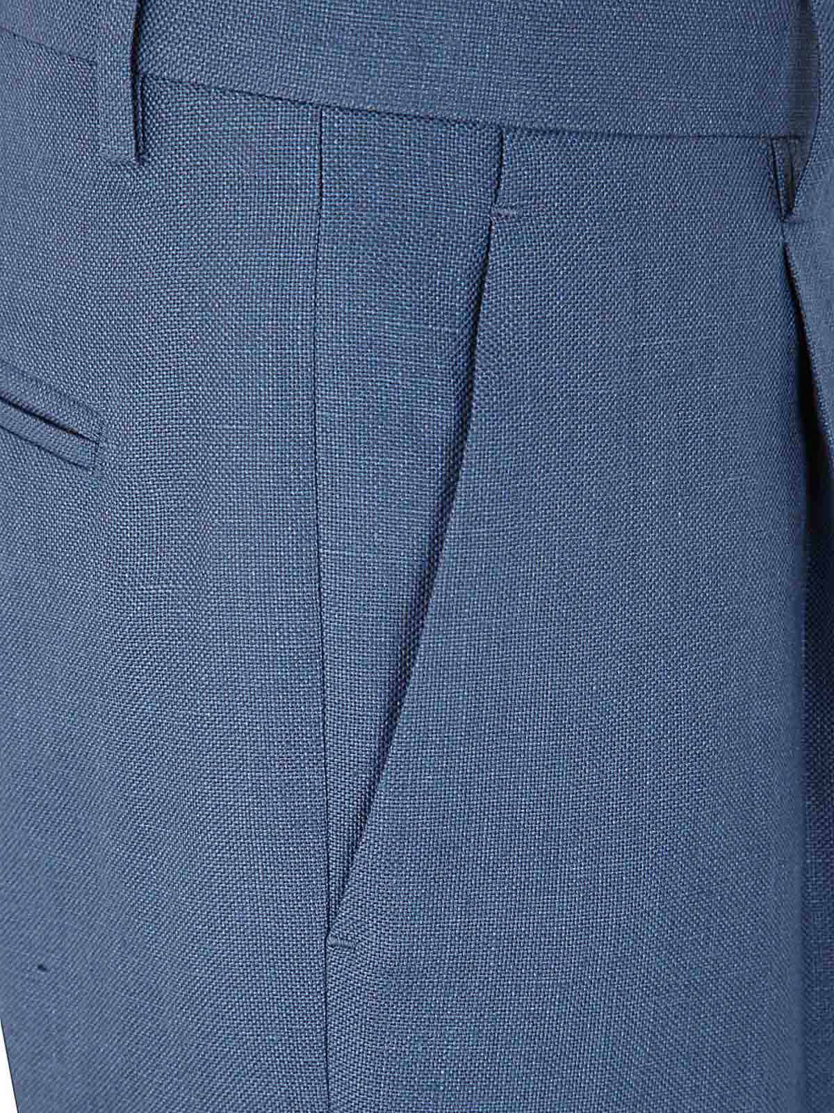 Shop Etro Single Pleat Trousers In Blue