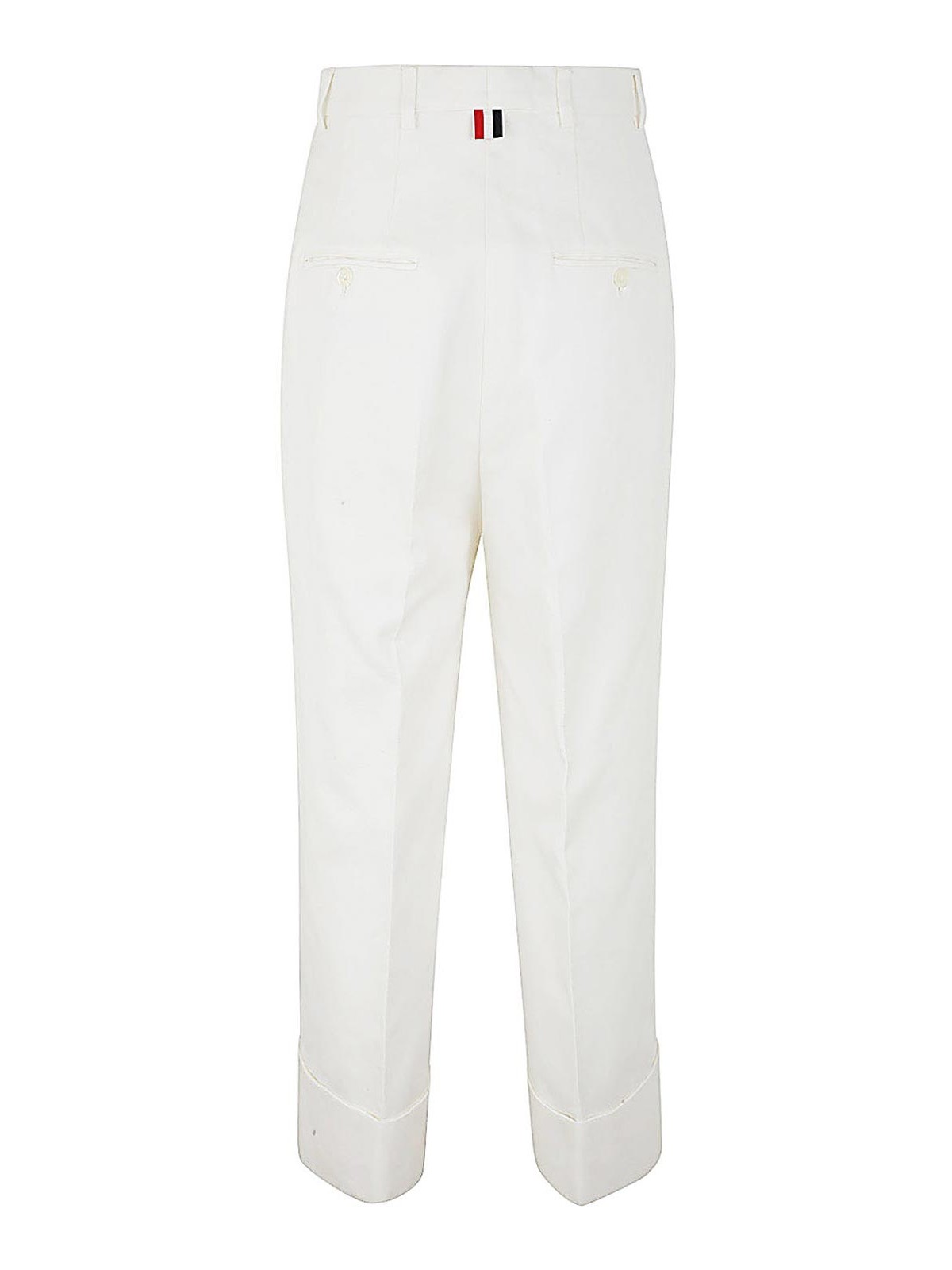 Shop Thom Browne High Waisted Straight Leg Trousers In White