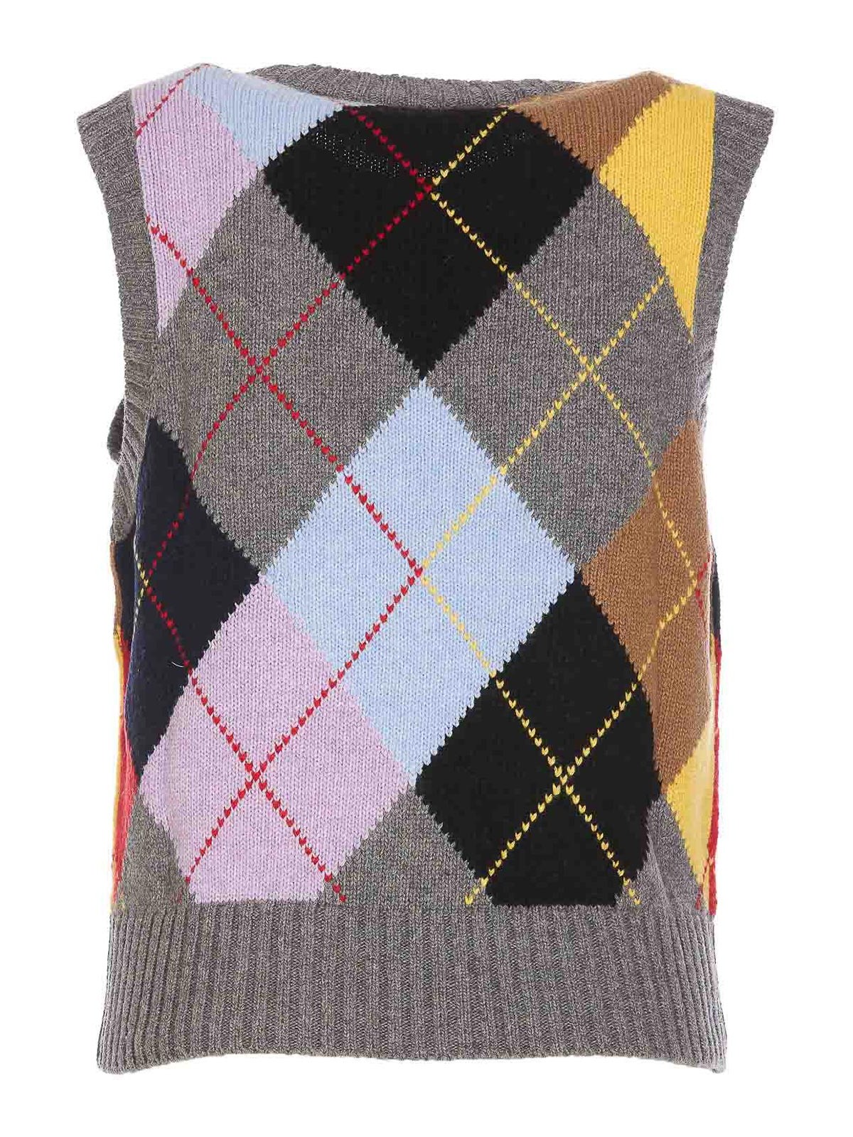 Shop Ganni Harlequin Wool Mix Knit Vest In Grey