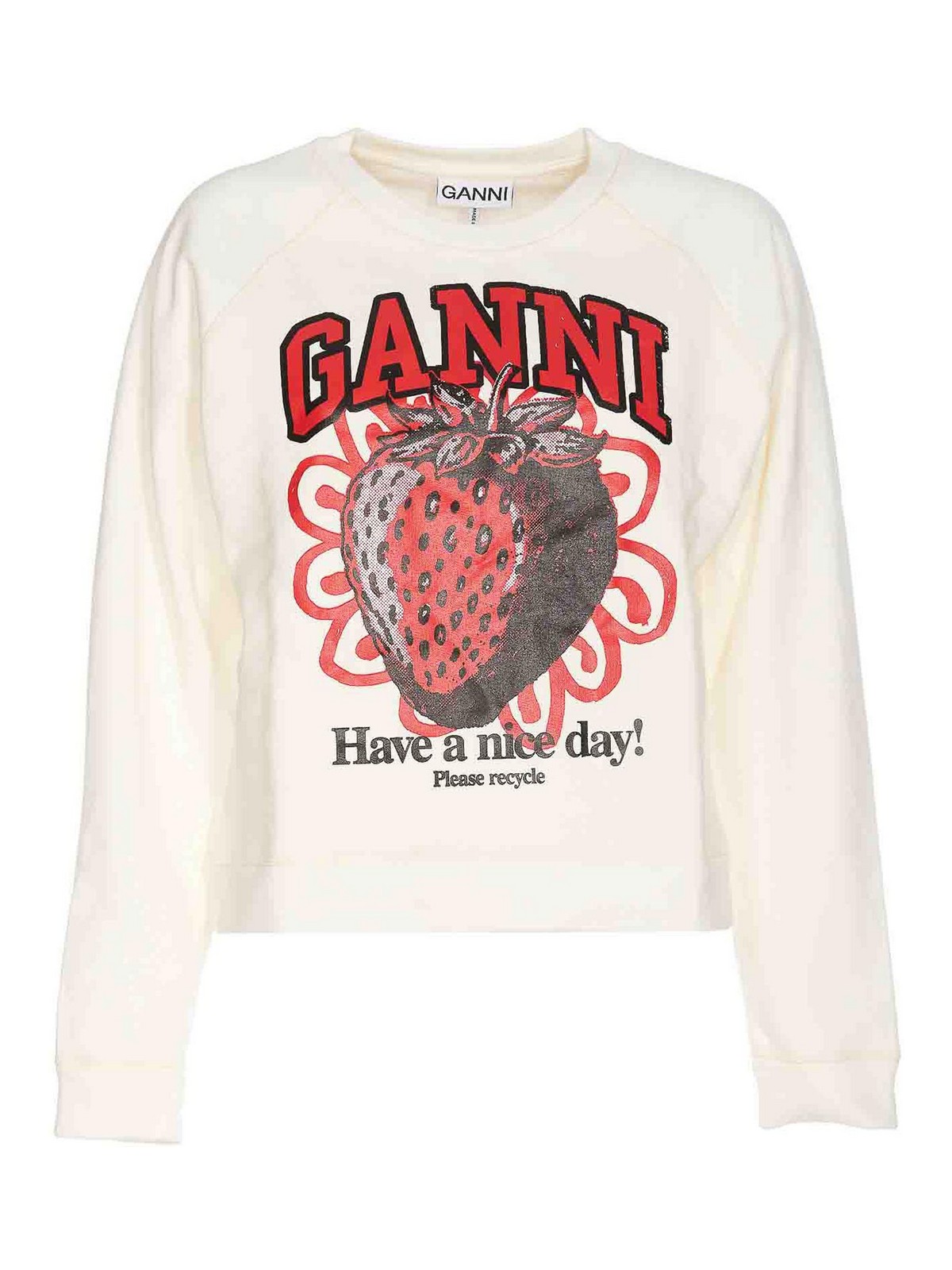 Shop Ganni Isoli Raglan Strawberry Sweatshirt In White