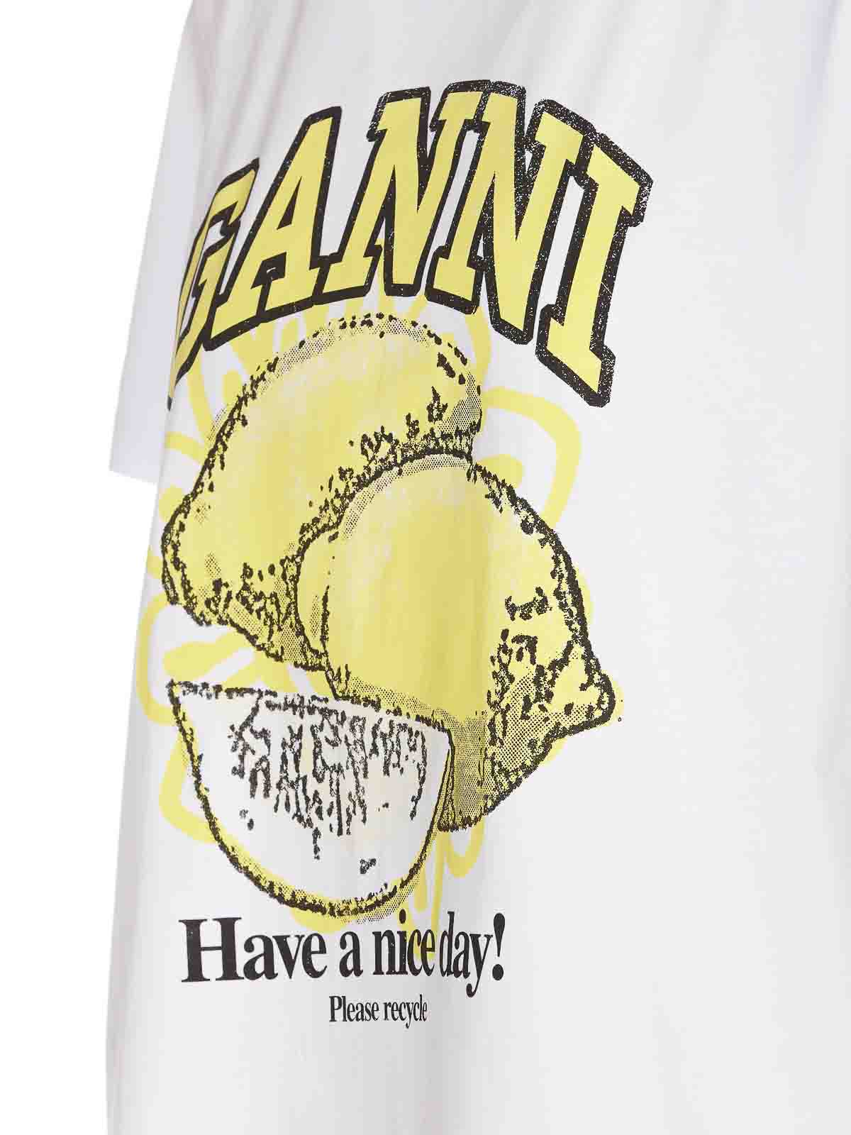 Shop Ganni Lemon Relaxed T-shirt In White