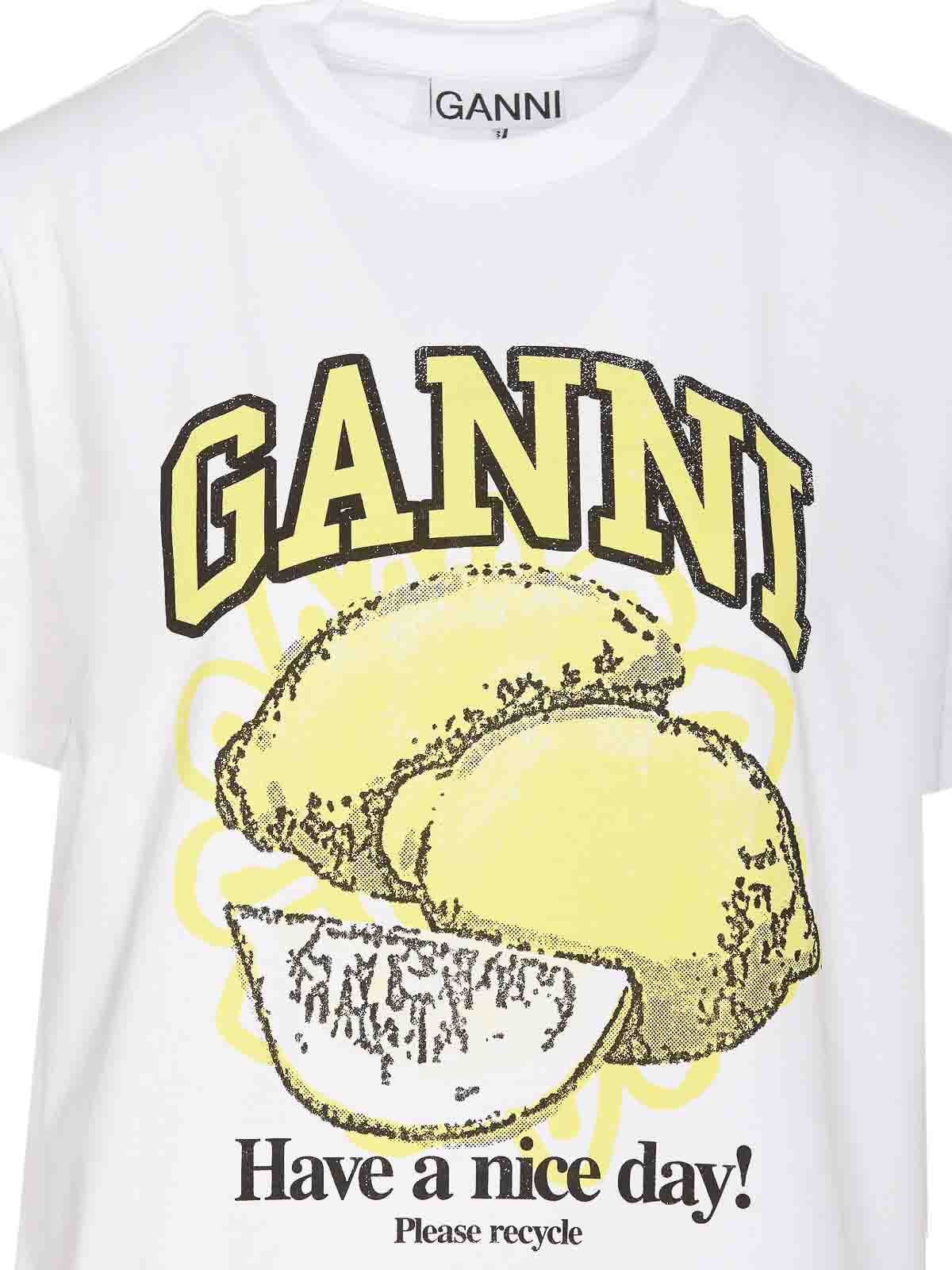 Shop Ganni Lemon Relaxed T-shirt In White