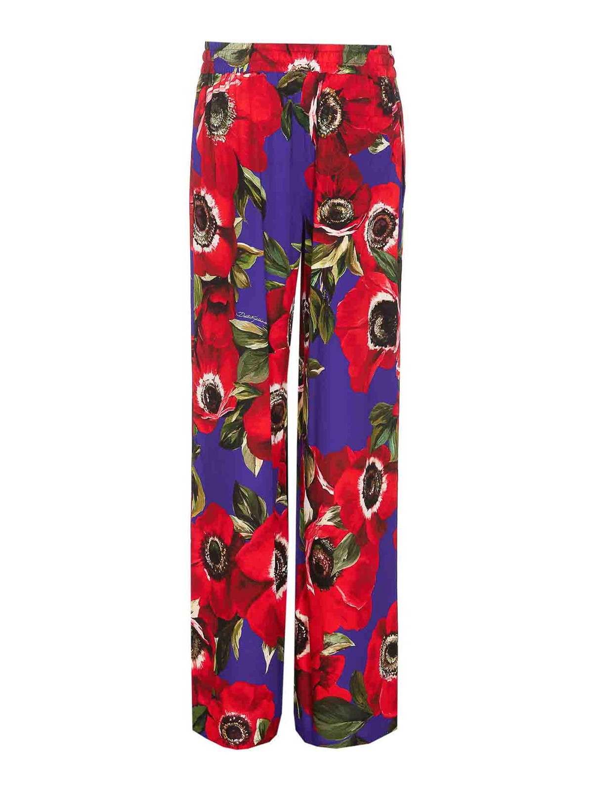 Shop Dolce & Gabbana Flare Charmeuse Pants With Anemone Print In Multicolour