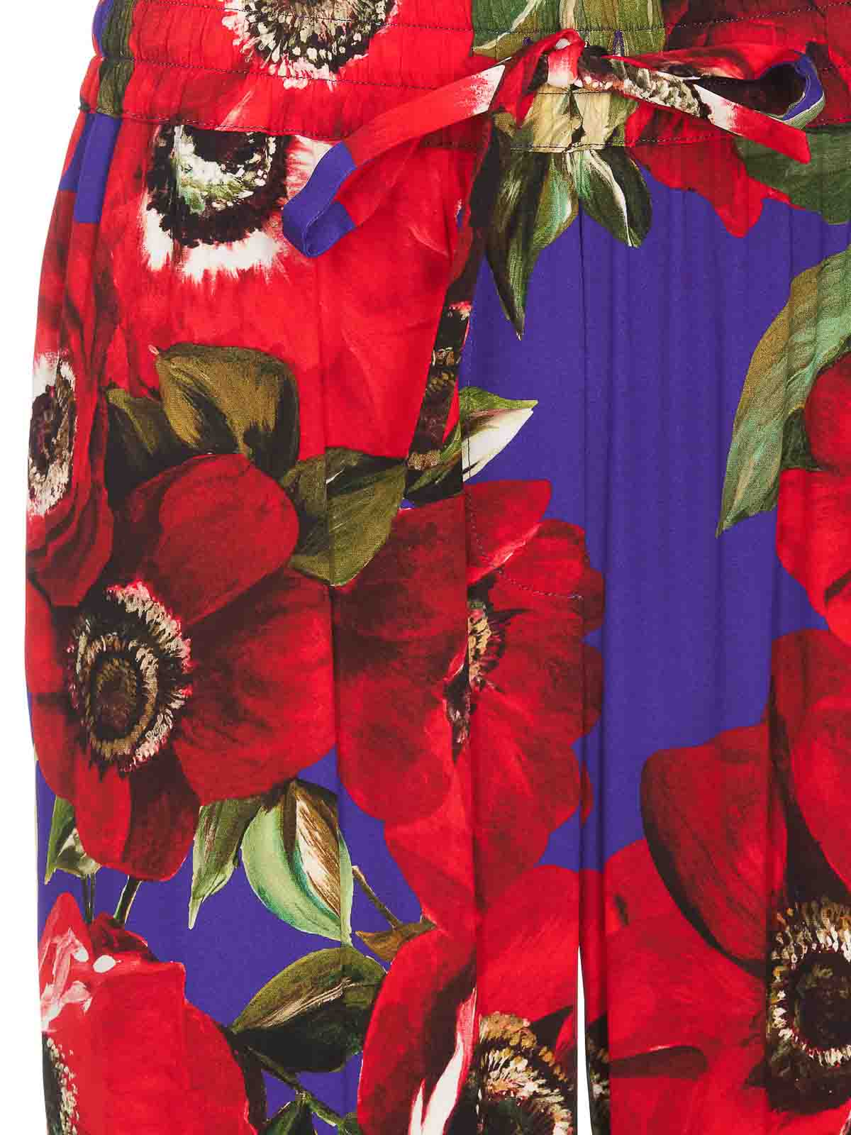 Shop Dolce & Gabbana Flare Charmeuse Pants With Anemone Print In Multicolour